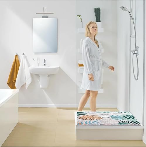 Miniatura 7 de Yonala - Tapete de ducha cuadrado de 27 x 27 pulgadas, elegante tapete de ducha antideslizante para ducha interior con orificio de drenaje central,