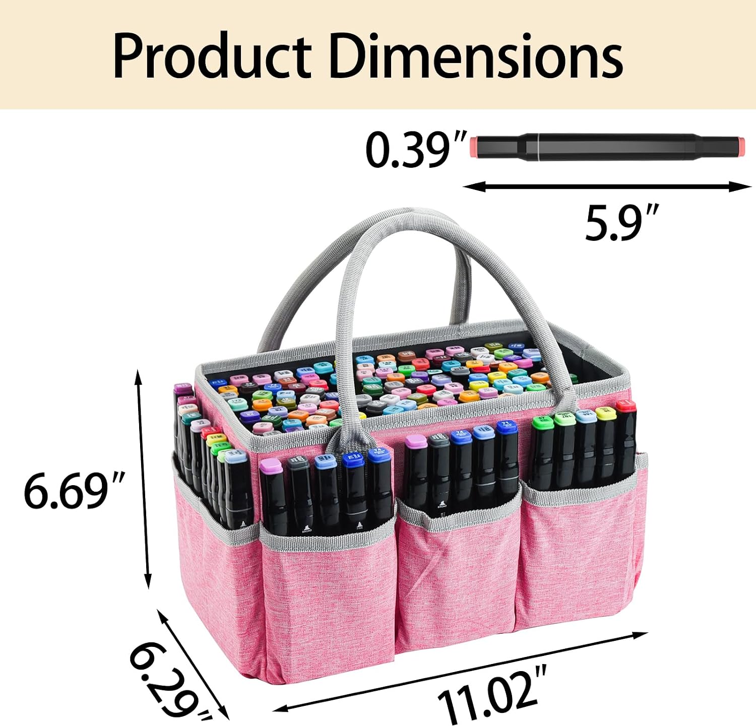 Watpot Marker Storage Bag Art Supply Organizer Case for Pen Coloring Craft Pink