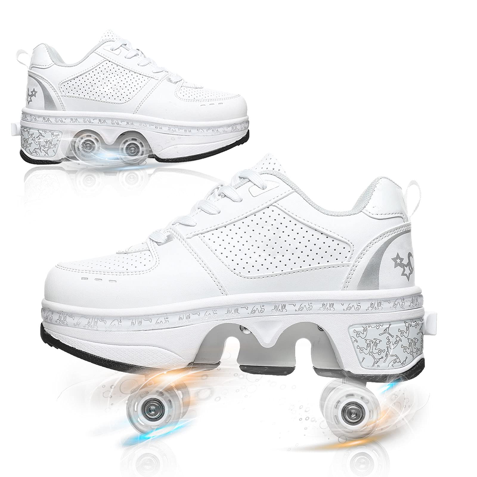 Sponsored Ad – Double-Row Deform Wheel Skate for Unisex Adult Kids Invisible Deformation Roller Walking Skating Parkour 2 In 1 Removable Retractable Rollerskates Pulley Roller Skate Shoes