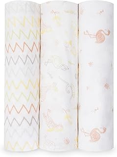 Stellou & friends Muslin Swaddle Blankets (Pack of 3) | 100% Muslin Cotton Baby Receiving Blankets for Girls and Boys | Baby Swaddles (White/Pink)