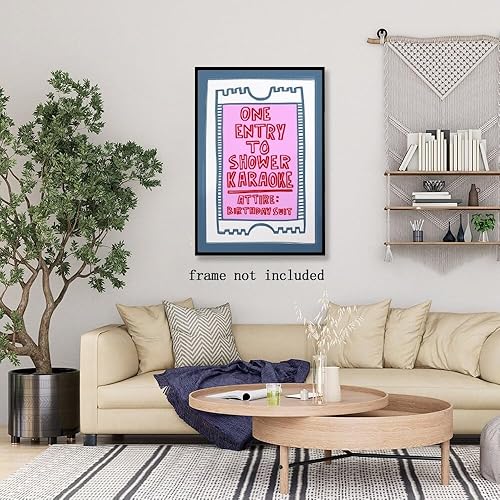 Miniatura 8 de Arte de pared de moda rosa y azul, póster de karaoke de una entrada a la ducha, divertido decoración de baño, letreros retro para baño, decoración