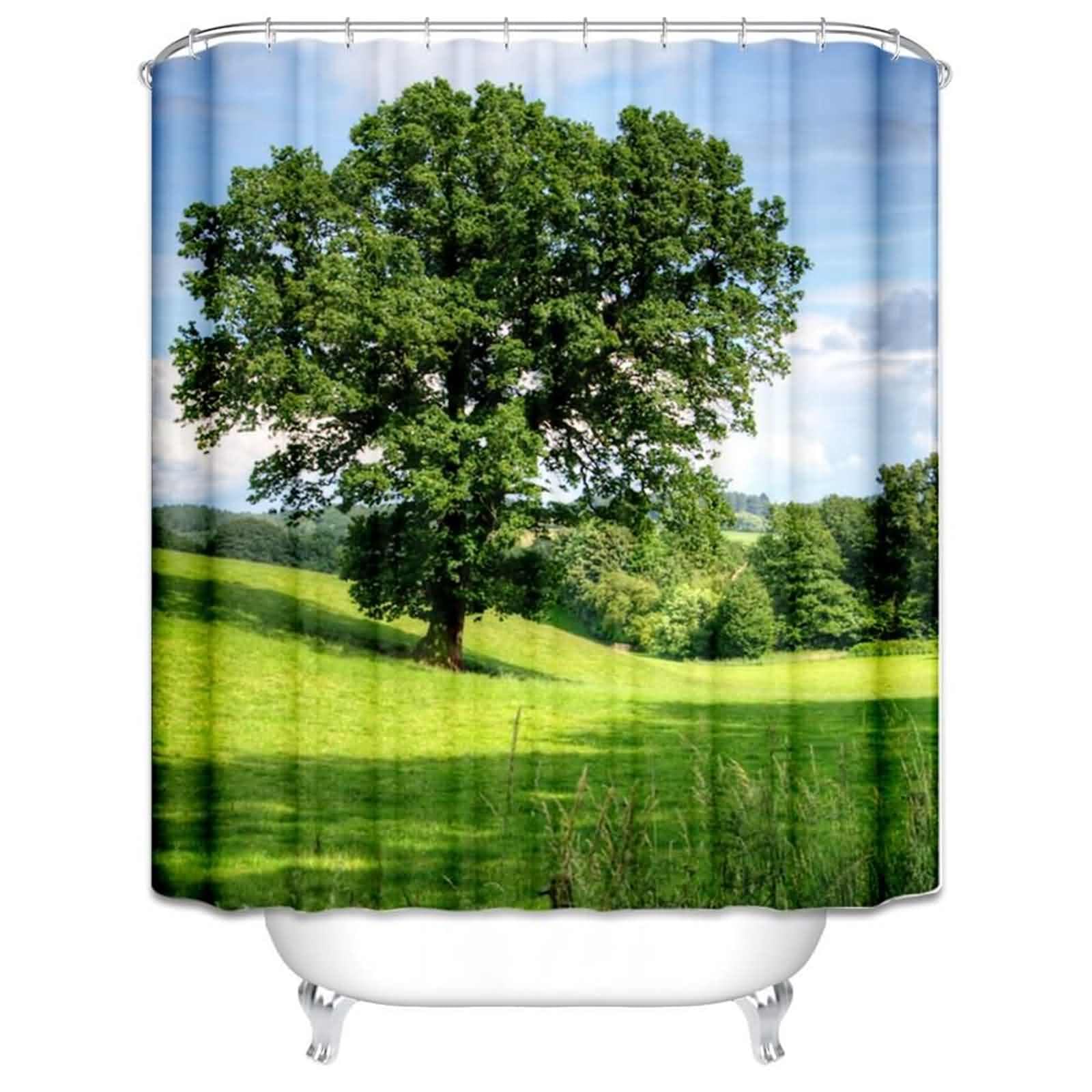 Rideau douche paysage arbre en tissus lavable pour une salle de bain zen