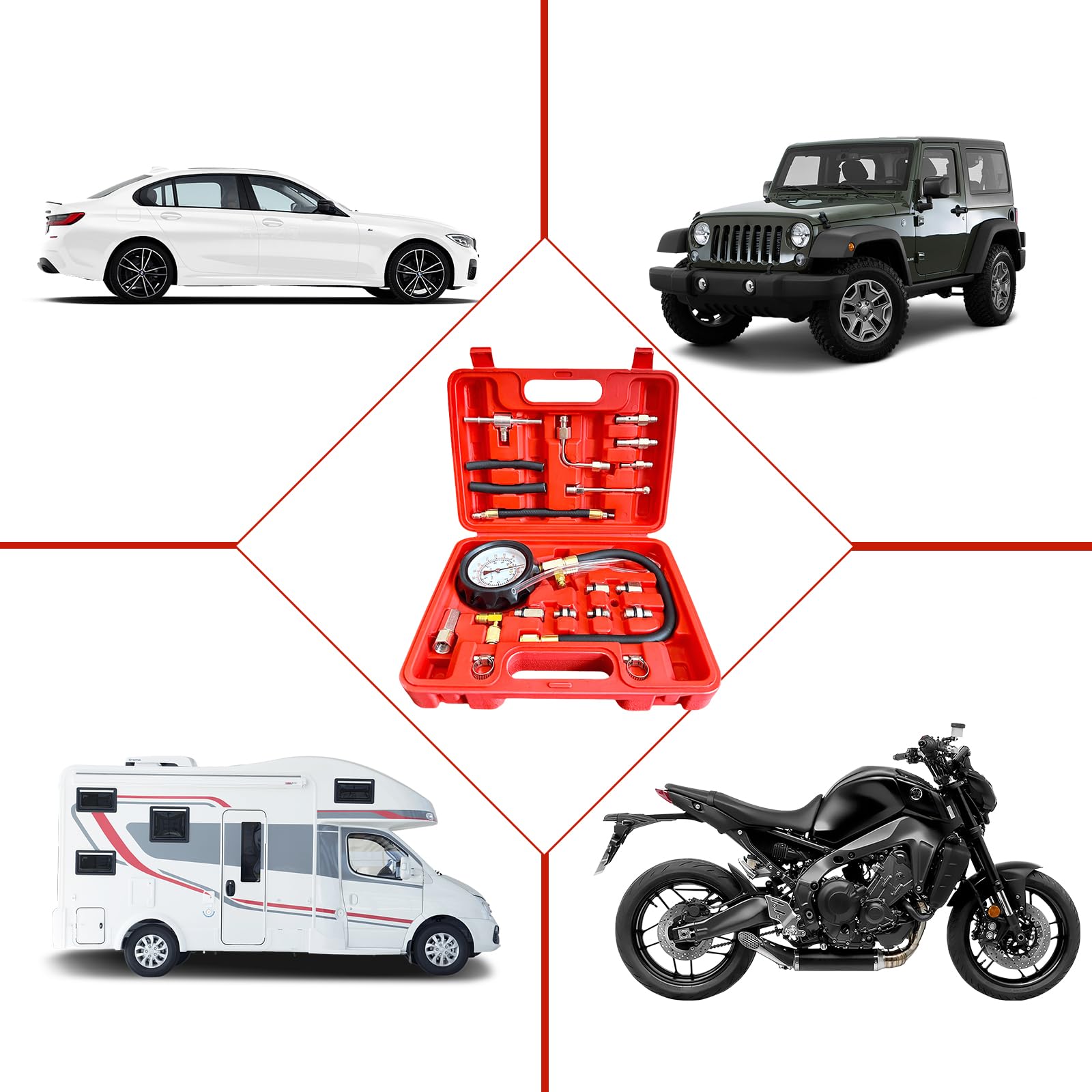 Leikurvo 0-140PSI/10 Bar Testeur de Pression de Carburant Manomètre Testeur de Pression de Carburant Pompe à Essence Kit Testeur de Pression Essence Outil de Diagnostic Détection de Pression de