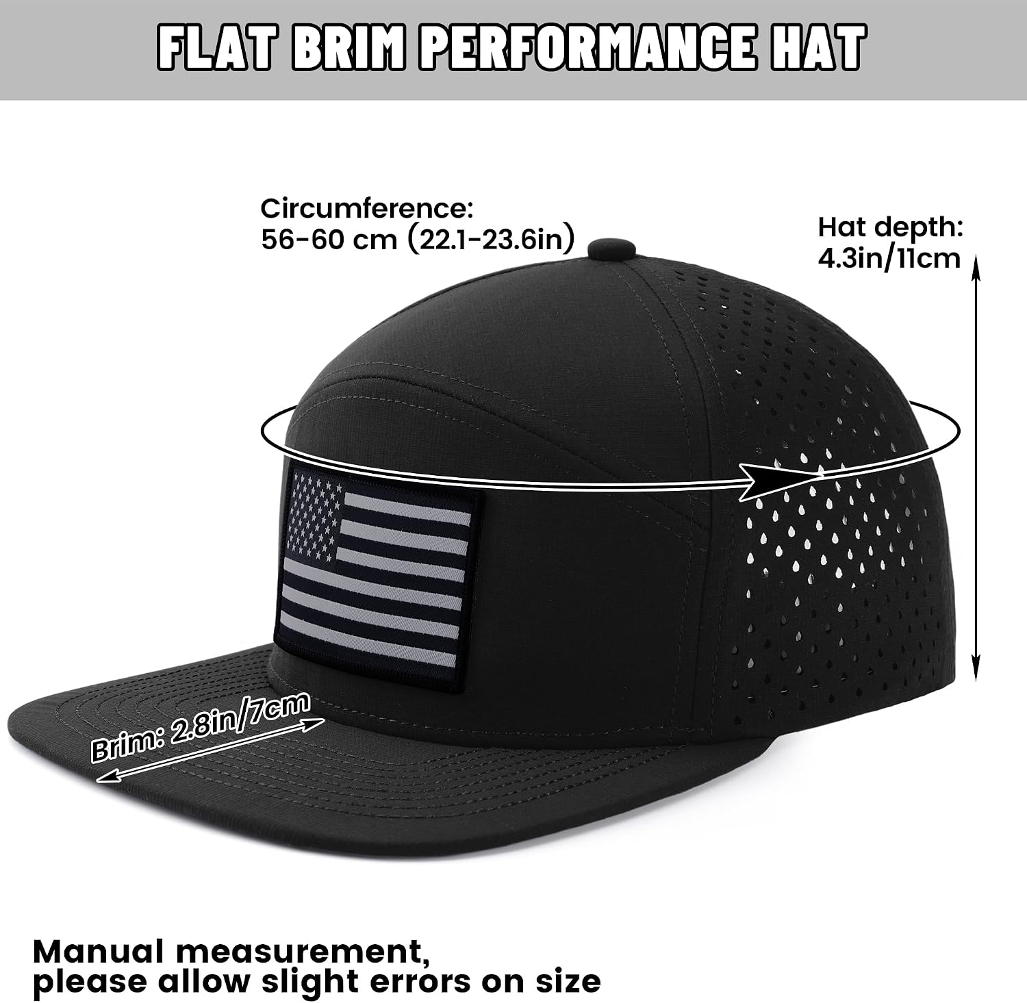 American Flag Baseball Cap, Flat Bill Brim Hat for Men Women, Patriotic Mesh Snapback Hats