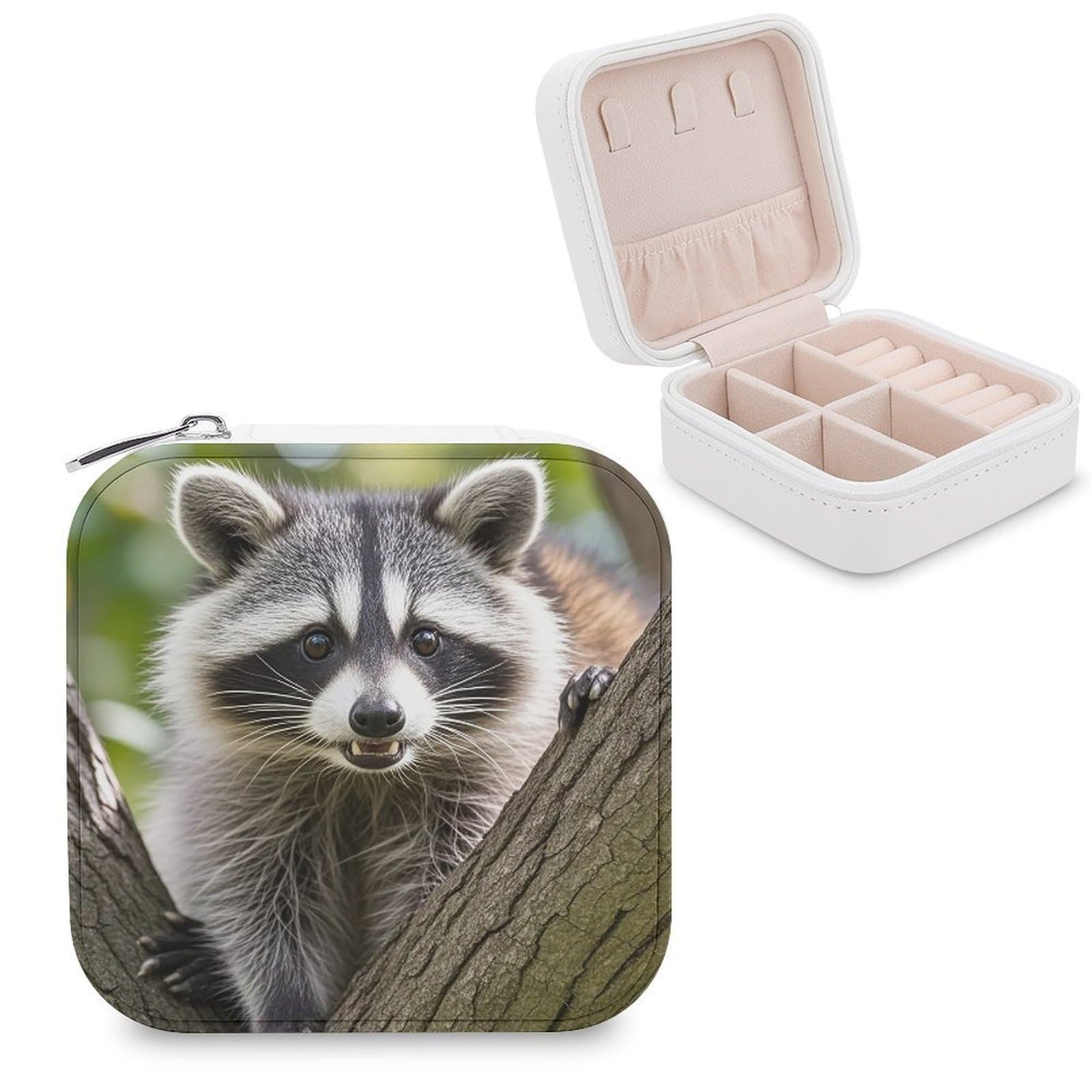 FekiLoot Raccoon Travel Jewelry Box Small Jewelry Organizer Storage Case Portable PU Leather Mini Jewellry Travel Case Necklace Ring Storage Organizer Gift for Women