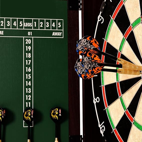 Bristle Dartboard Cabinet Set Dartgame Center with Self-Healing Sisal/Double-Sided Dartboard, 18 Professional Dart Board Set with 6 Tip Darts, Classic Dartboard with Cabinet