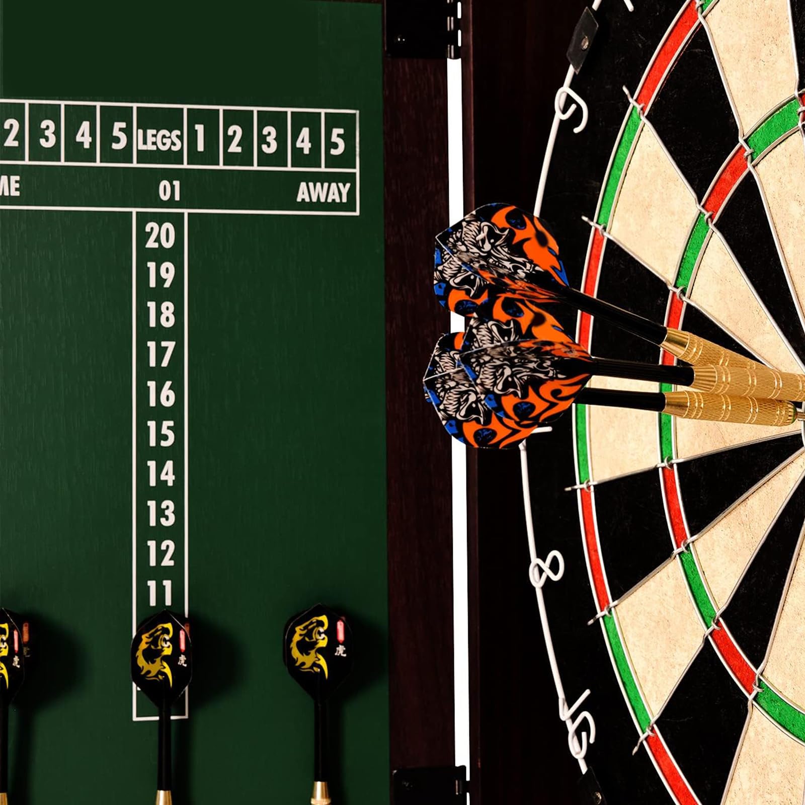 18“ Massivholz Borsten Dartboard Schrank Set Dartspiel Center mit selbstheilenden Sisal/Doppelseitige Dartscheibe, Profi Dartboard Set mit 6 Tip Darts, Classic Dartboard mit Schrank