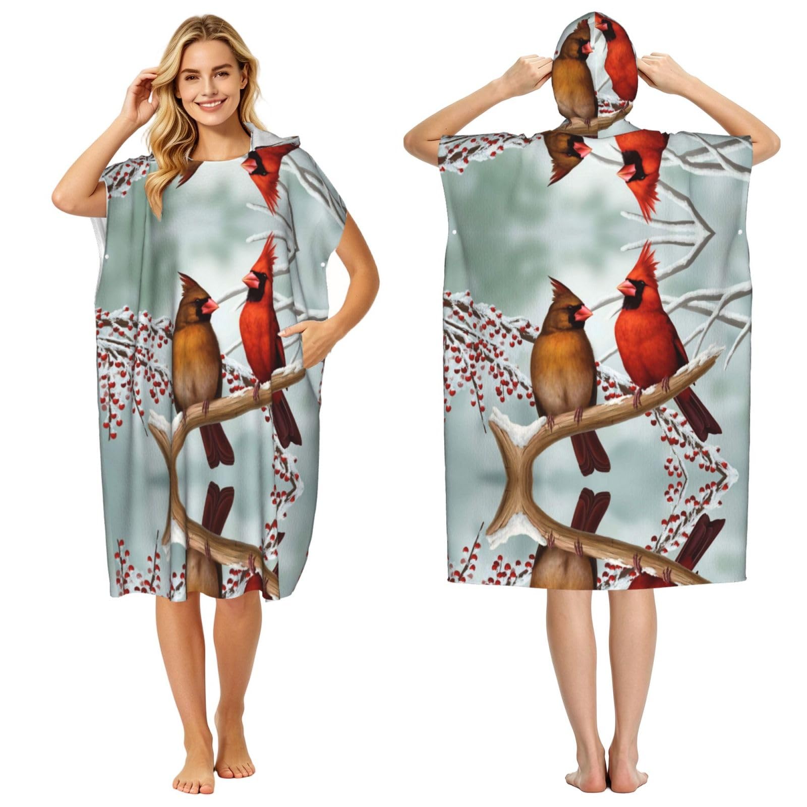 Poncho de surf à capuche imprimé oiseaux léger et compact pour se changer à la plage en été