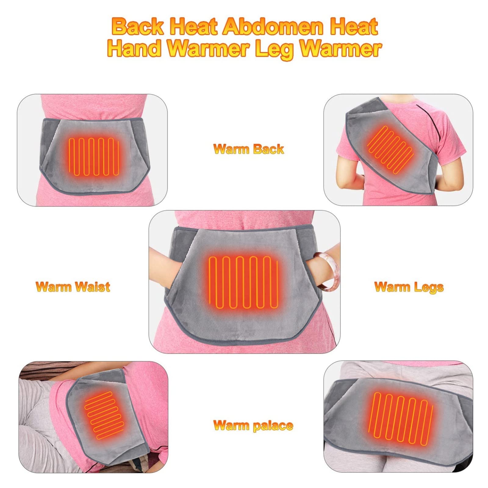 Cinturón de calefacción Almohadillas térmicas ajustables, terapia magnética de calefacción eléctrica USB, para calambres menstruales Alivio del dolor de piernas abdominales lumbares (Color: B)