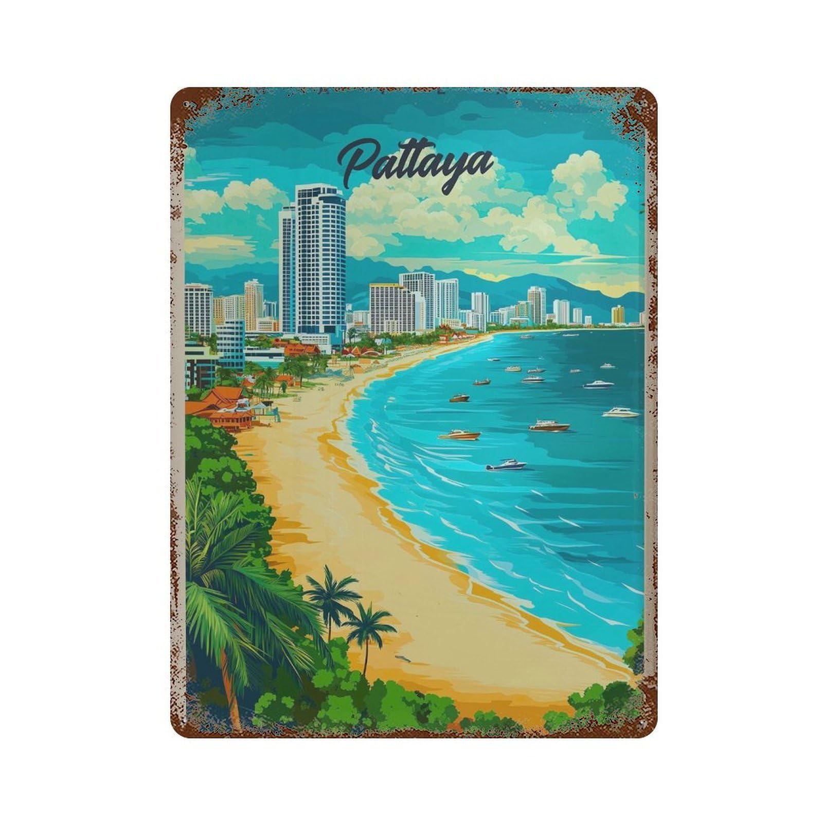 xiaoxiaoshen Pattaya Travel Thailand Tropical Decor Wall Decor Art Metal Tin Poster Modern Home Decor Art Home Bar Shop Decorations Vintage Sign 40x30cm