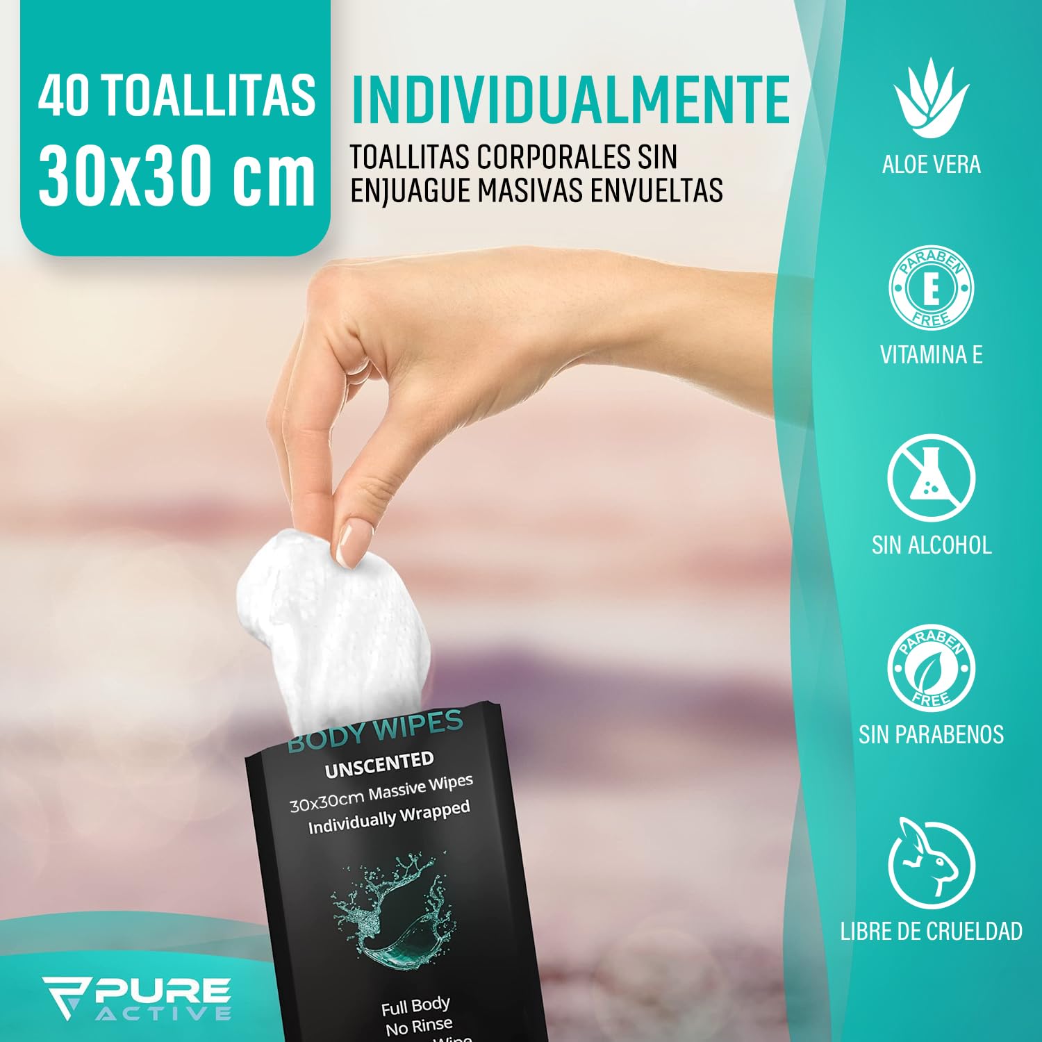 Individual Wipes (Sin perfume, 40 Toallitas XL)