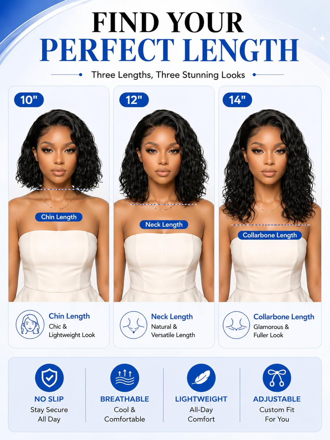 Nadula 220% Density Water Wave Bob Drawstring Wig Human Hair Side Part, Glueless Pre Cut Bye Bye Knots No Slip Wig Pre Plucked Bleached Knots,Ready to Wear Wet and Wavy Short Bob Wig 12inch thumbnail