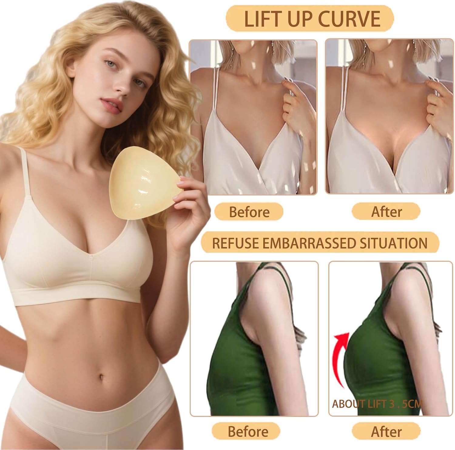 Sticky bra pads inserts push up|double sided adhesive pads breast for Bikini, Swimsuit, Sports