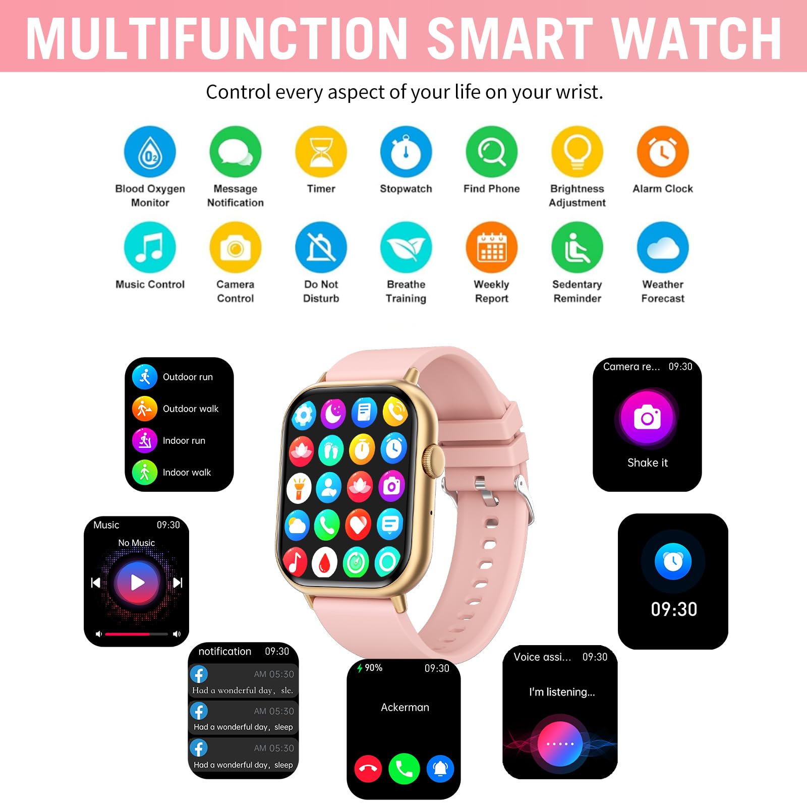 Smart Watches for Men Women (Answer/Make Call), 2.01" HD Screen Fitness Tracker Watch with Blood Pressure/Heart Rate/Sleep Monitor, Smart Watch for Android iOS Phones, IP67 Waterproof Sport Watch