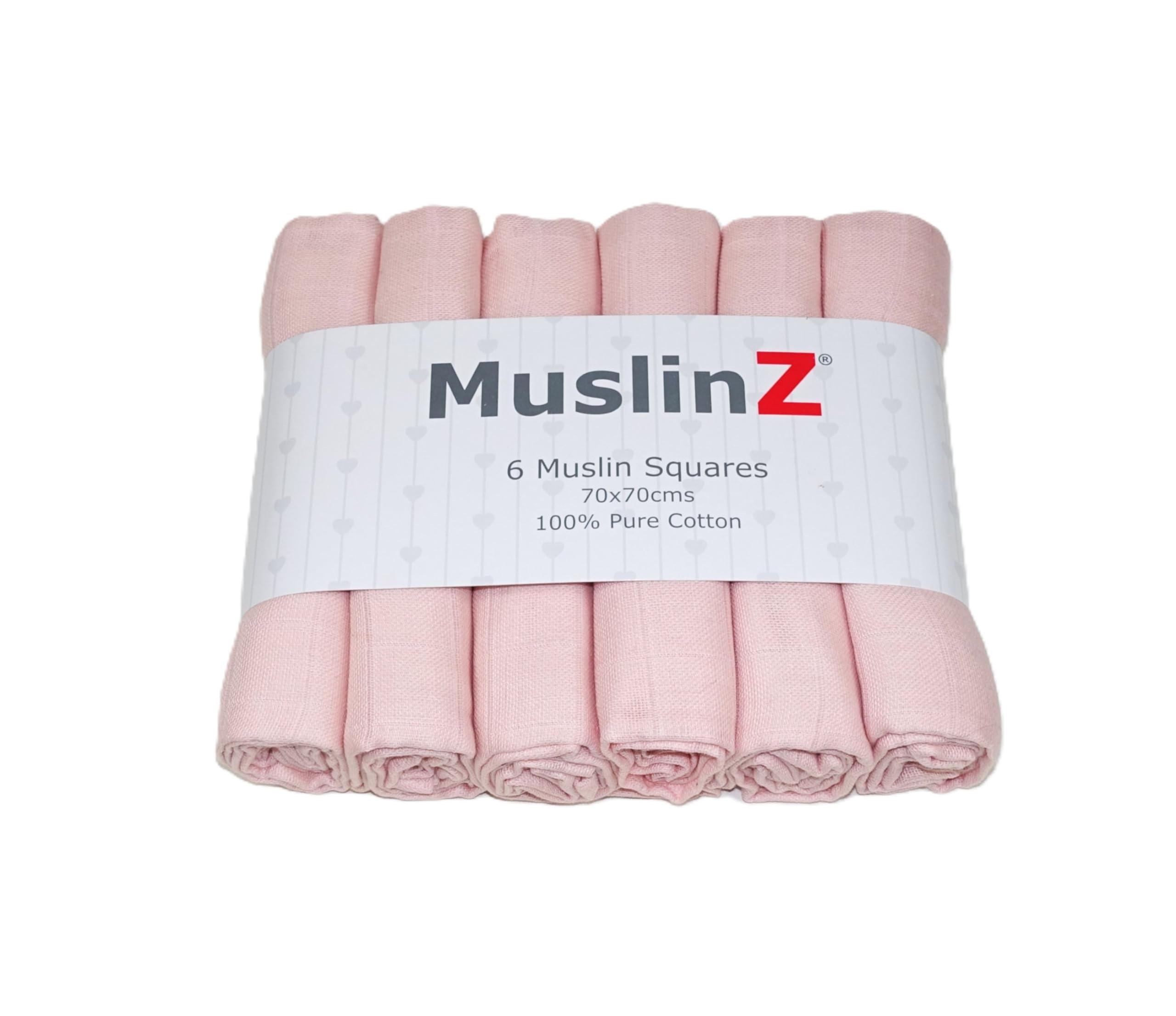 MuslinZ- 6 pack Muslin Squares Baby Burp Cloths 70x70cms Perfect for Newborns, multi-use, Oeko-Tex standard 100, UK brand. (Pale Pink) โ image 1
