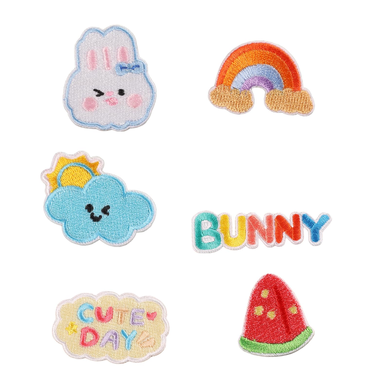 Buxuaaaa 6 Sets Of 6 Pcs Embroidered Patches Cartoon Rabbits Iron On Patches Applique Rainbow Sewing On Sewing