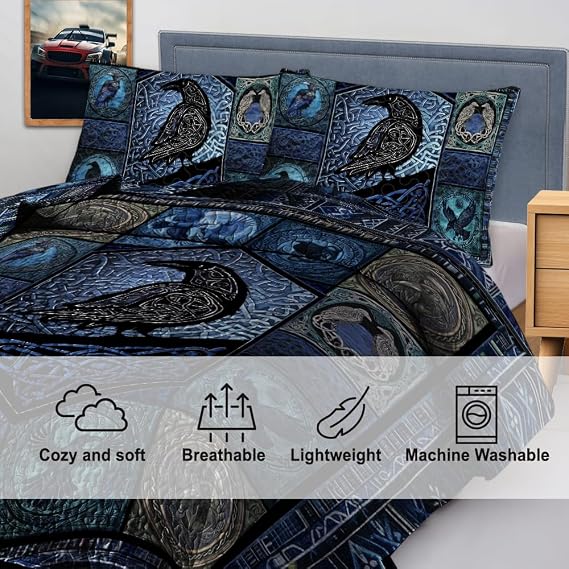Viking Quilt Bed Set Celtic Tree of Life Quilt Set Throw, Twin, Queen, King Size, Viking Quilt Bedding Set Blanket, Viking Quilt for Bedroom, Gifts for Viking Lovers (Viking-05)