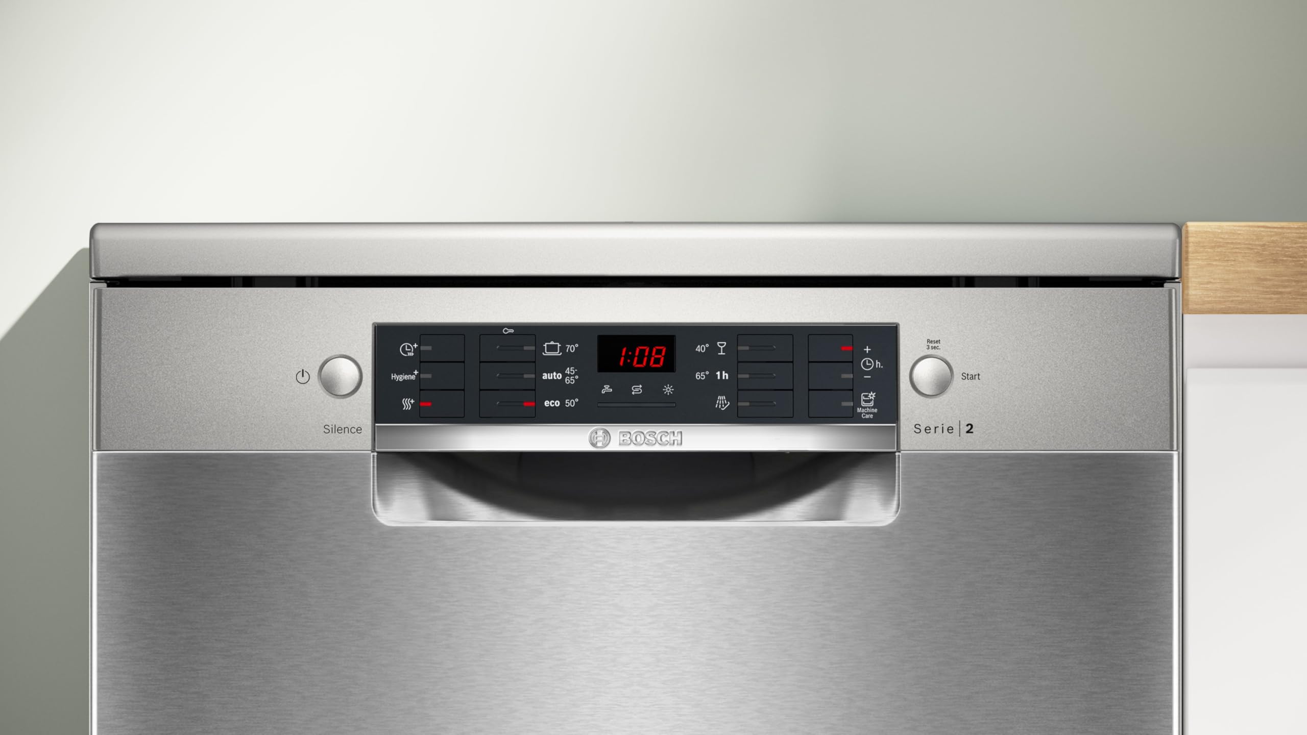 Bosch SMS26AI01F Série 2 - Lave-vaisselle, pose-libre, Option Séchage Extra | 60 cm, Inox, Moteur induction, Panier supérieur réglable sur 3 hauteurs, Programme Verre 40 °C, Display, AquaStop