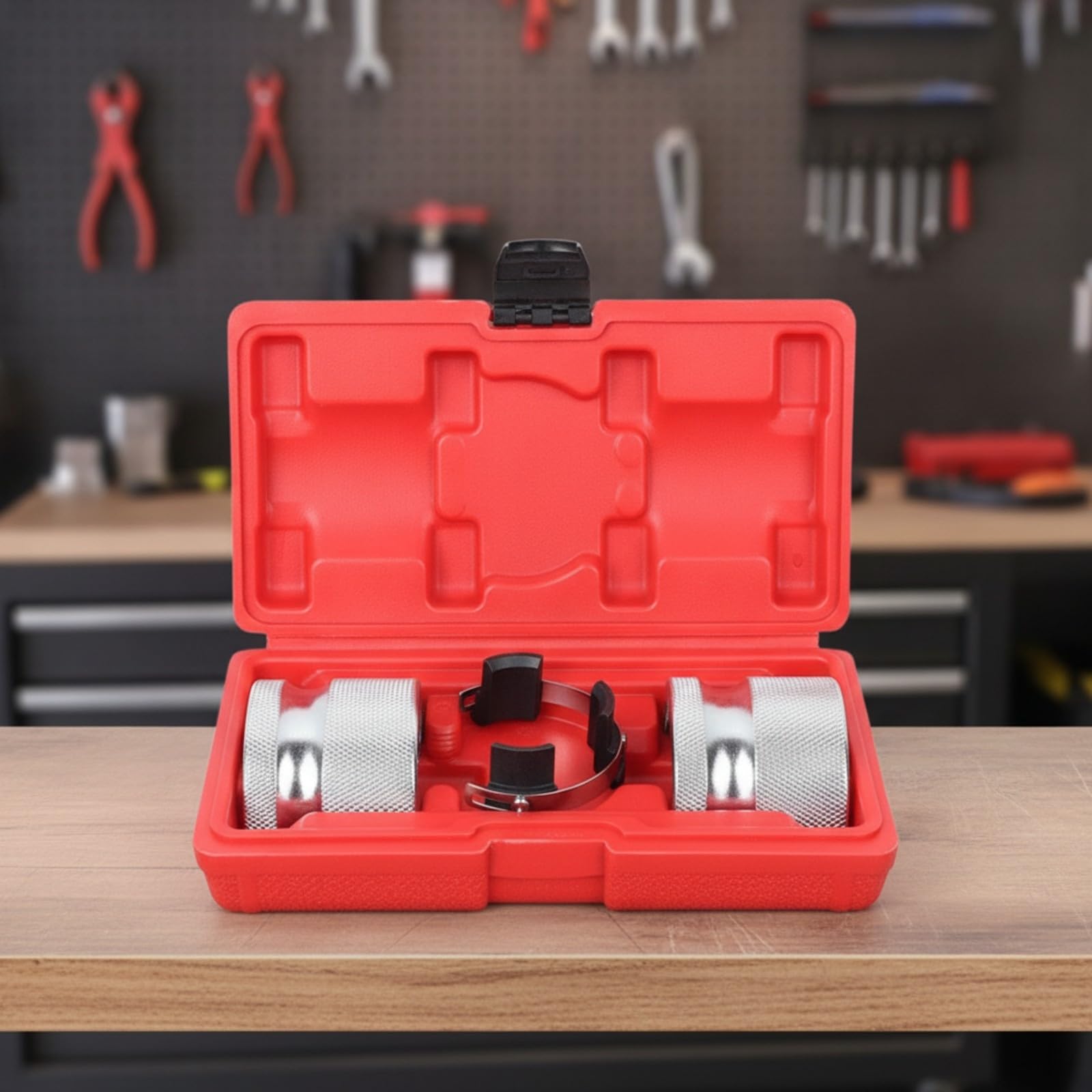 Herramienta Montaje Sellos Horquilla para Motocicleta con Cuerpo Metálico Pulido y Estuche a Medida para Proteger Pieza Durante el Almacenamiento