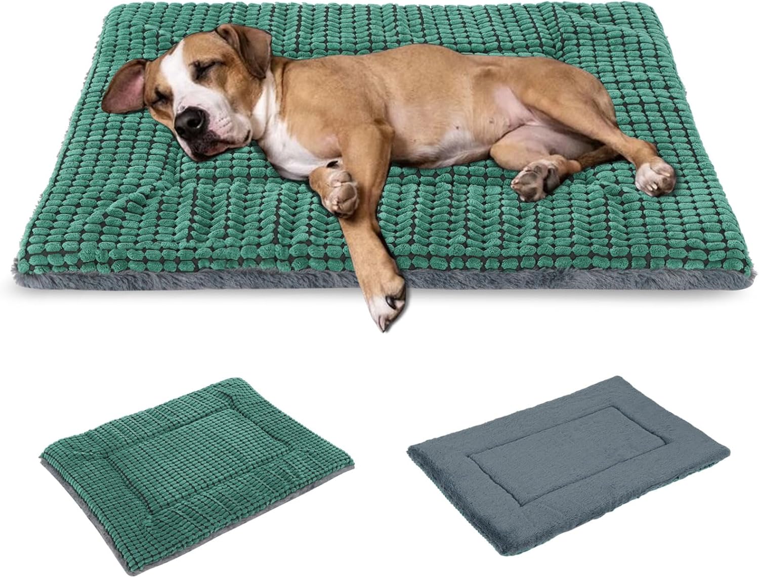 BVAGSS Reversible Dog Crate Pad, Memory Foam Pet Bed Mat, Soft Warm Machine Washable Sleeping Kennel Mattress for Small Medium Large Dogs XH079 (42''x28''x1.6'',Green)