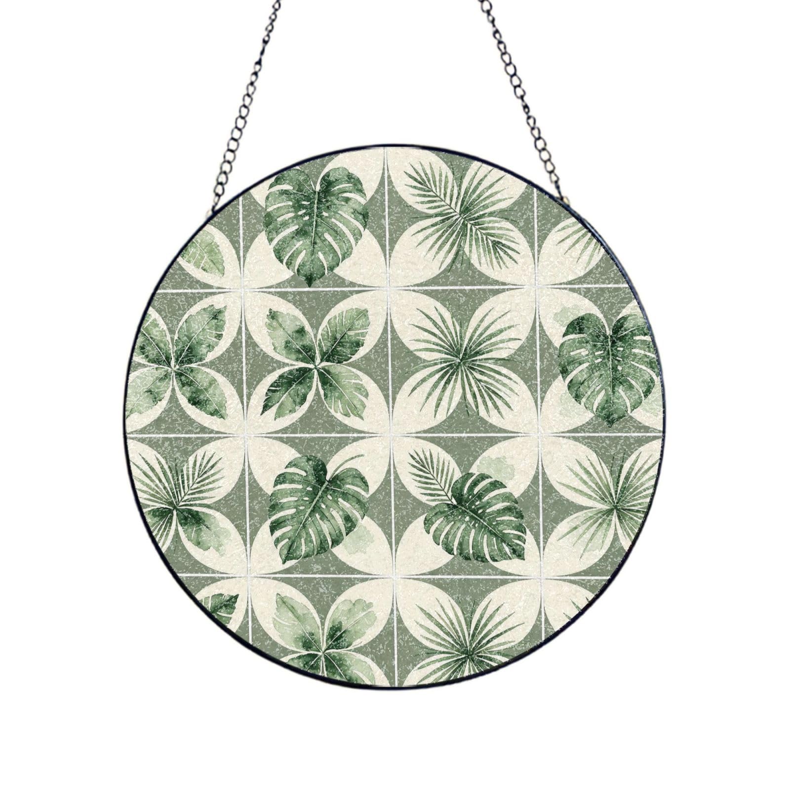 Monstera Tile Botanic Stained Glass Suncatcher Rainbow Prism Garden Hanging Decor 9.84x9.84 Inch Tin Sign-15 9.84x9.84 inch