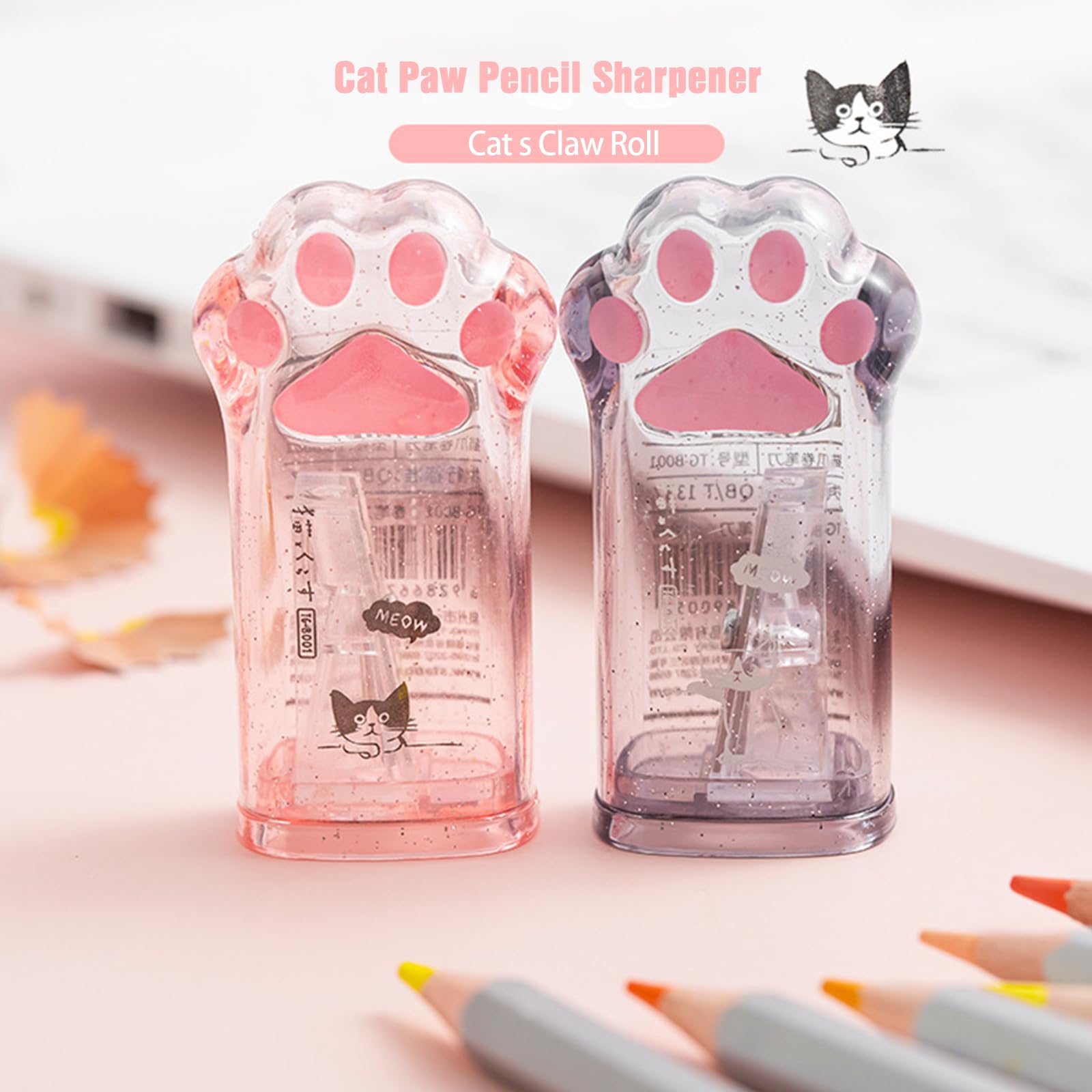 Cute Cat Claw Pencil Sharpener Kawaii Manual Pencil Sharpener with Cover Suitable for Office Home School Supplies Pink and Grey 2 PCS - Image 4