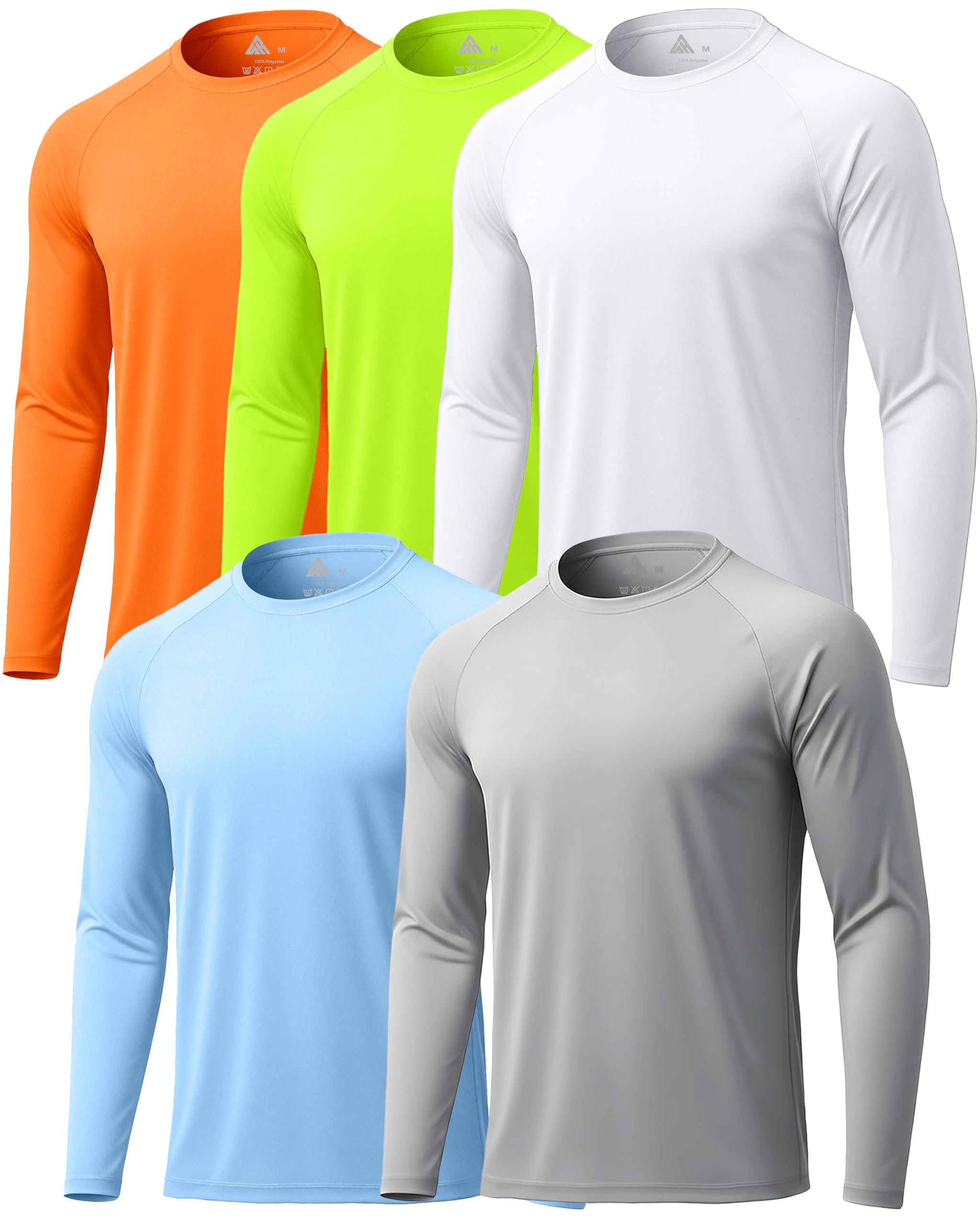 Mens Sun Shirt UPF 50+ UV Protection 5 Pack Long Sleeve Fishing Hiking Workout Shirts Fast Dry Athletic Shirts for Men
