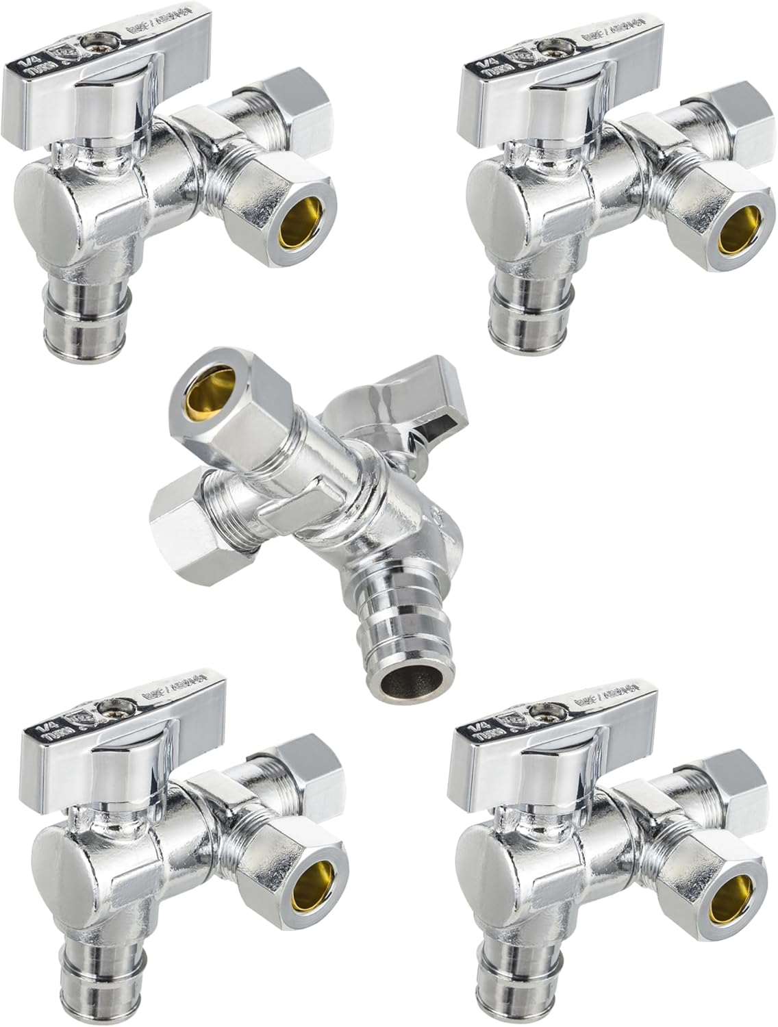 (Pack of 2) EFIELD 1/4 Turn Dual Compression Outlet Angle Stop Valve,1/2" NOM (5/8" OD) x (3/8 inch x 3/8 inch), Chrome Plated Brass Made,(VALVE206)