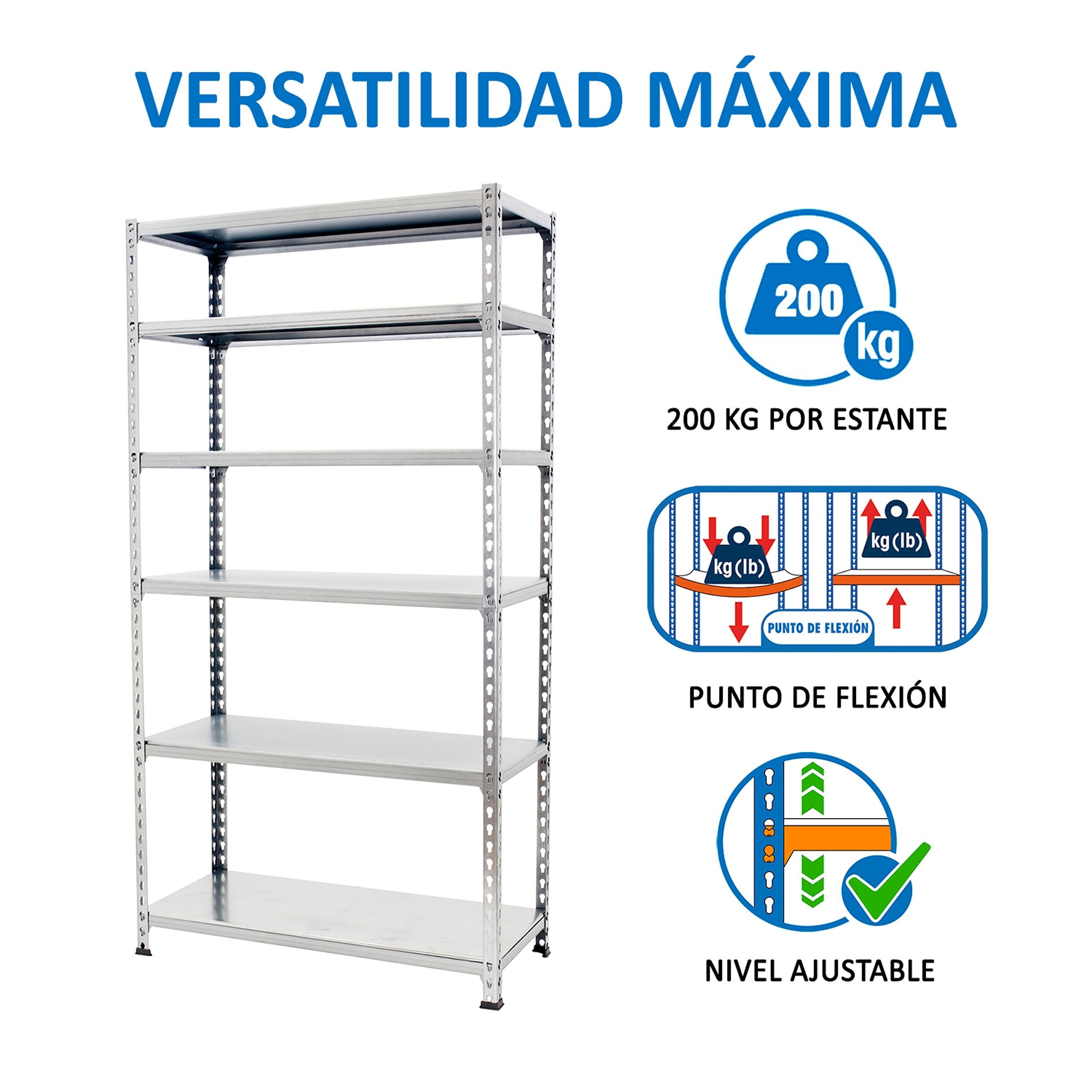 Simon Rack Regał metalowy 2500x1200x300 mm, 6 półek, nośność 200 kg na półkę, regał magazynowy i garażowy, stabilna konstrukcja, kolor Ocynkowane – Simon Classic