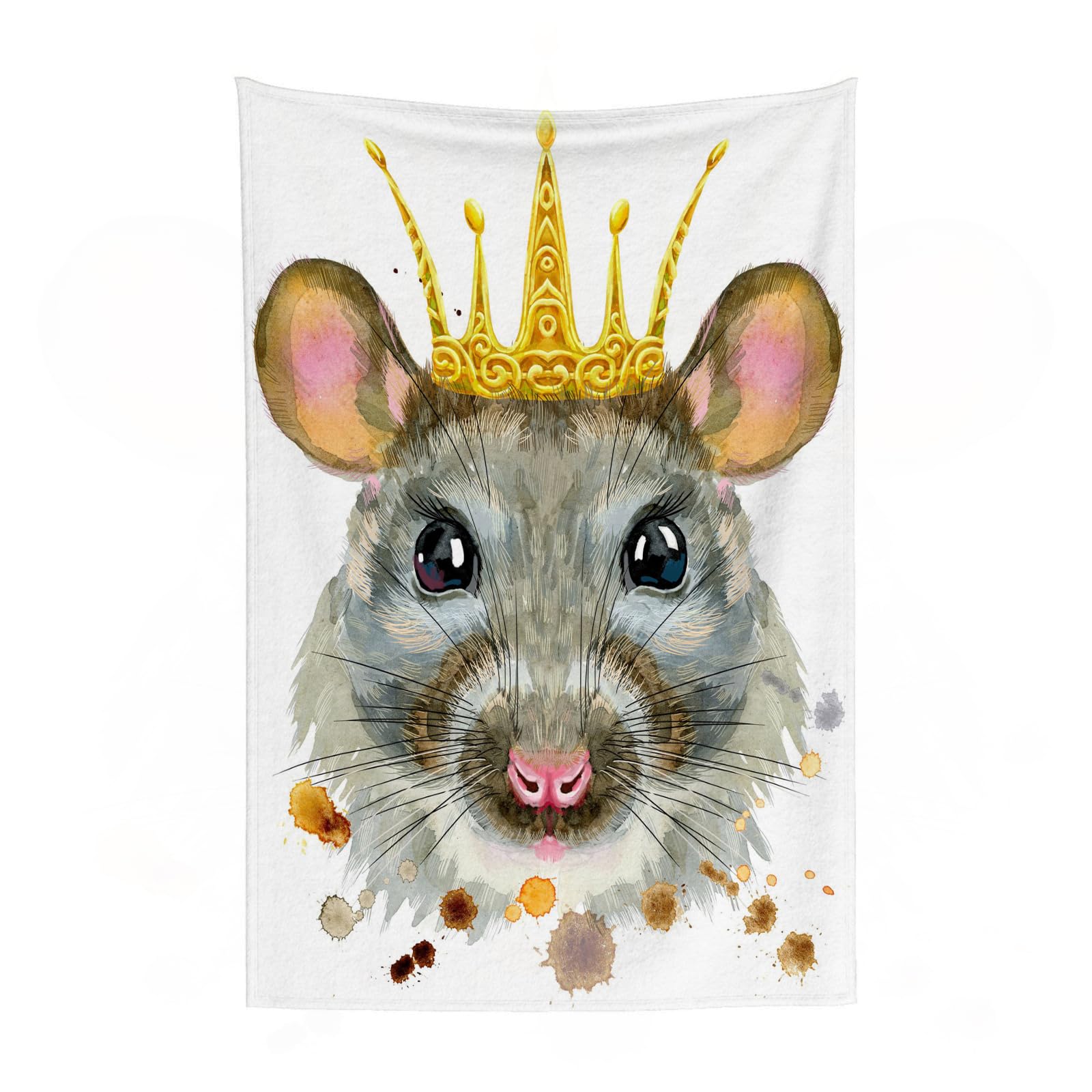 Kuscheldecke Flauschig Decke Fleecedecke Aquarellporträt Einer Ratte mit golden Wohndecke Warm Winter Weich,Decke Couch Blanket,Wohn- & Kuscheldecken 150 x 130 cm,Sofa überwurfdecke