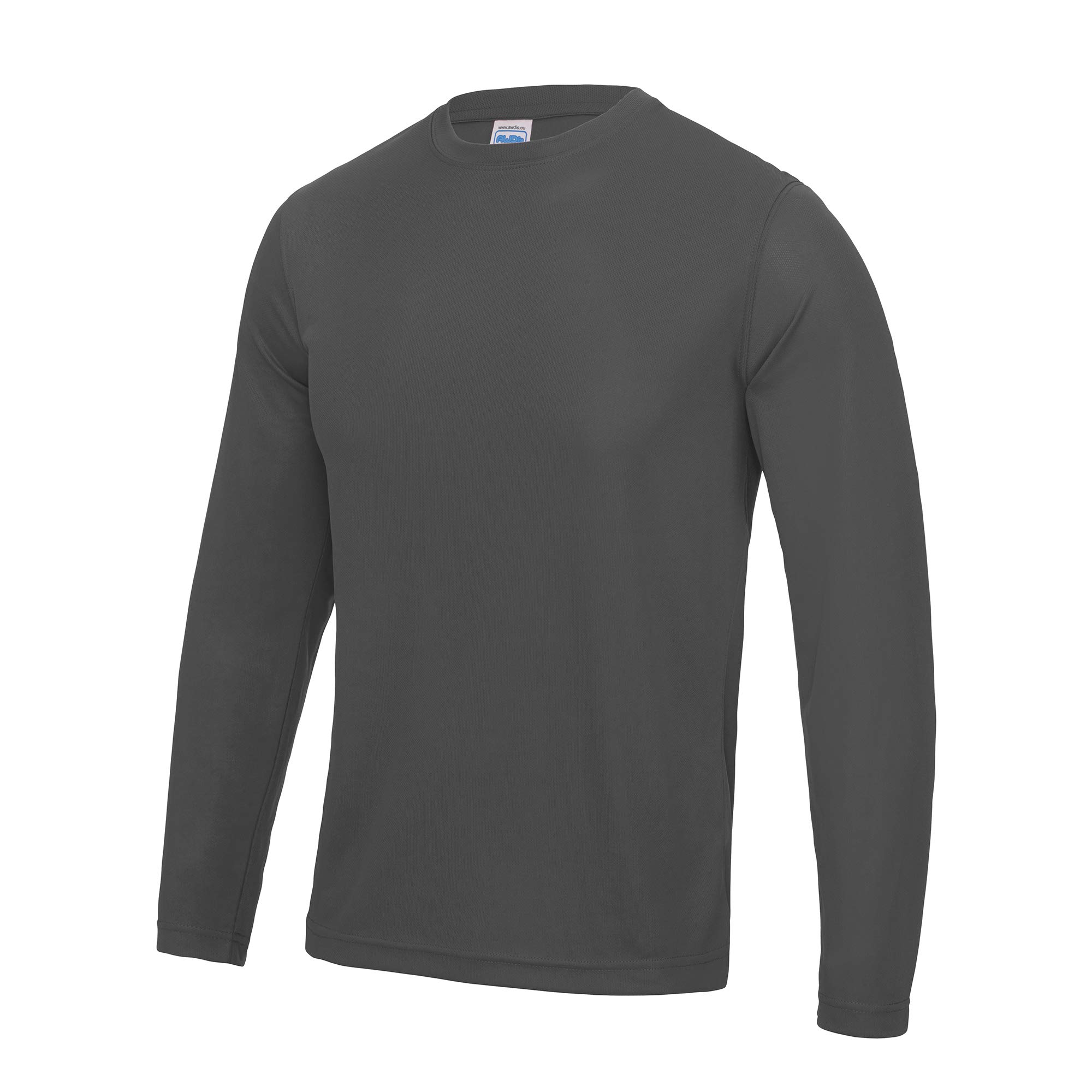 Just Cool Men's Charcoal Long Sleeve Cool Sports Performance Plain T-Shirt (Xl) (Charcoal)