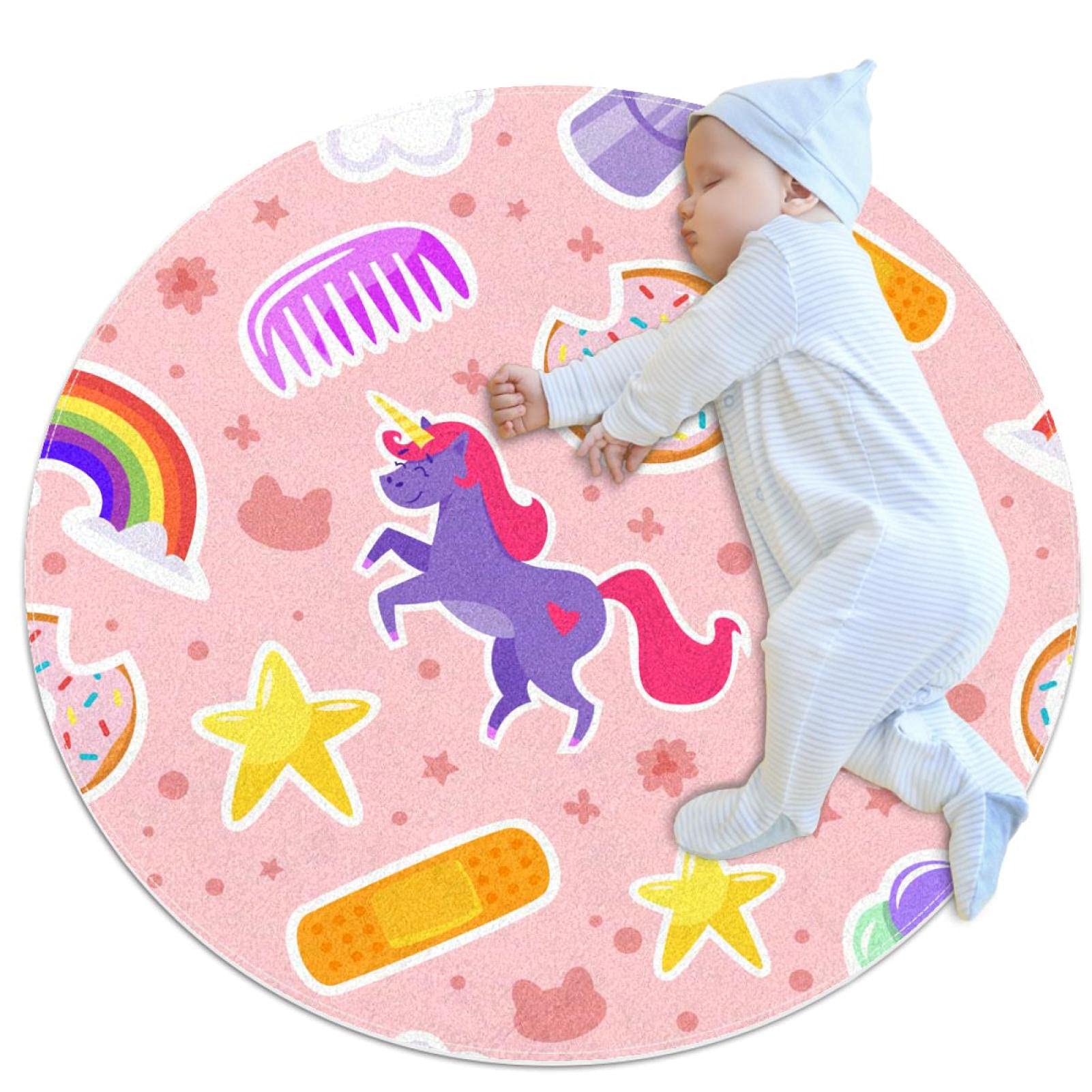 Tapis rond enfants licorne 80cm pour décoration chambre fille