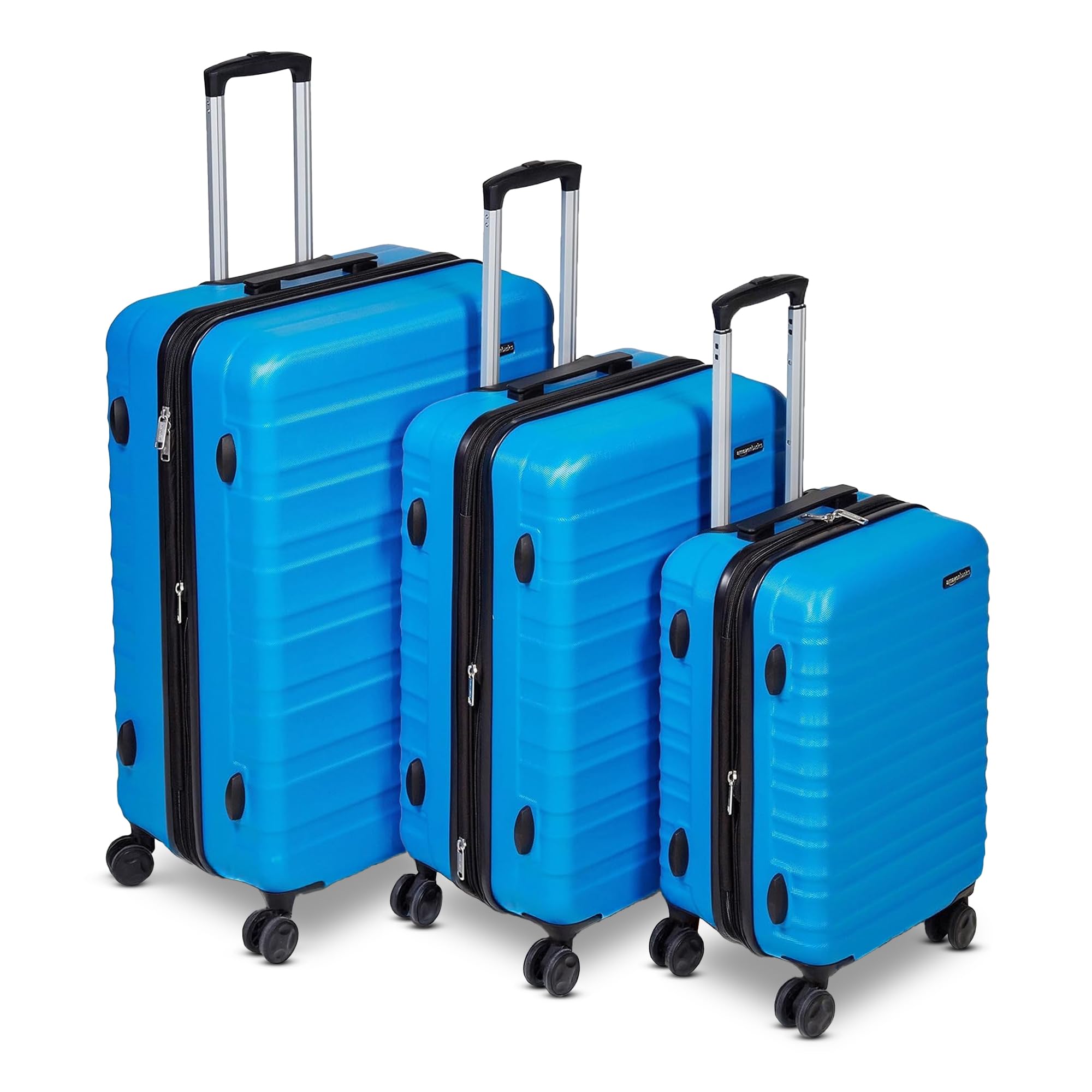 Amazon Basics 3-Piece Set Hardside Spinner- 21/26/30 inch (55/68/78 cm) Material: ABS, Blue Light Blue