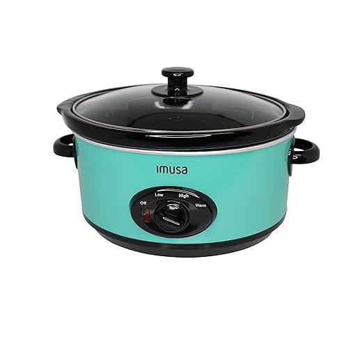 IMUSA USA GAU-80114T 3.7 Quart Teal Slow Cooker with Glass Lid