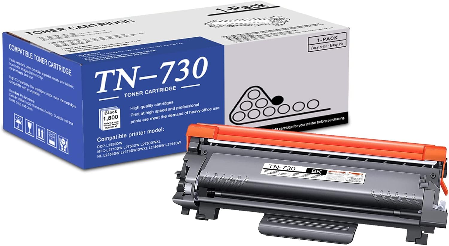 TN730 Toner Cartridge Compatible 1 Pack TN-730 Black Replacement for Brother TN730 TN-730 for Brother DCP-L2550DW MFC-L2710DW L2750DW L2750DWXL HL-L2350DW L2370DW L2370DWXL L2390DW L2395DW Printer