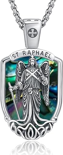 Vista 554 de Collar con colgante de plata de ley 925 con medalla de San Patrón, joyería religiosa para hombres y mujeres, con cadena de acero inoxidable 316L
