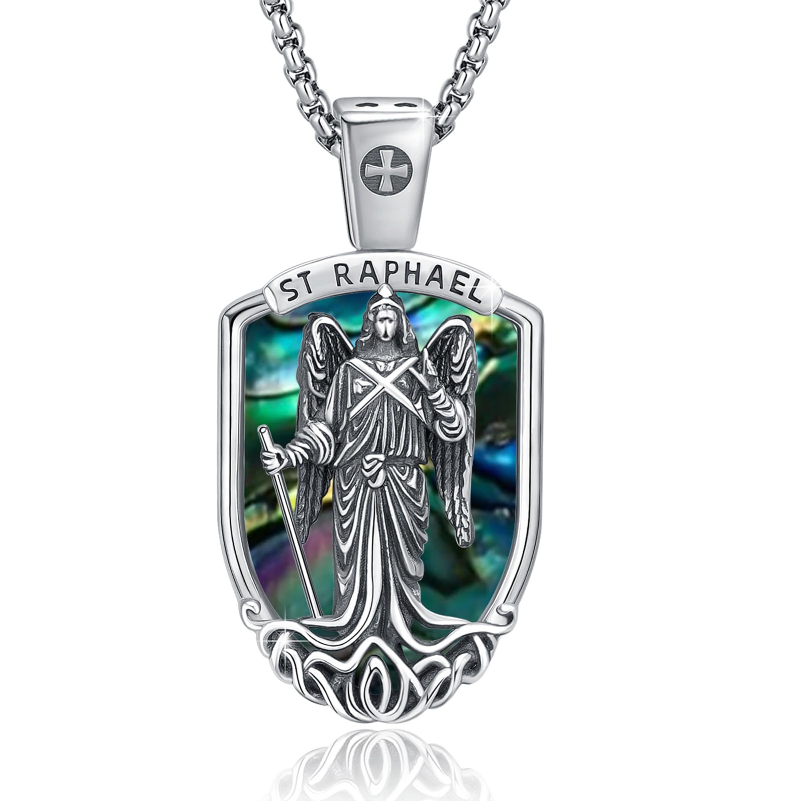 XIXLES 925 Sterling Silver Patron Saint Medal Protection Pendant Necklace Religion Jewelry for Men Women With 316L Stainless Steel Chain and Gifts Box