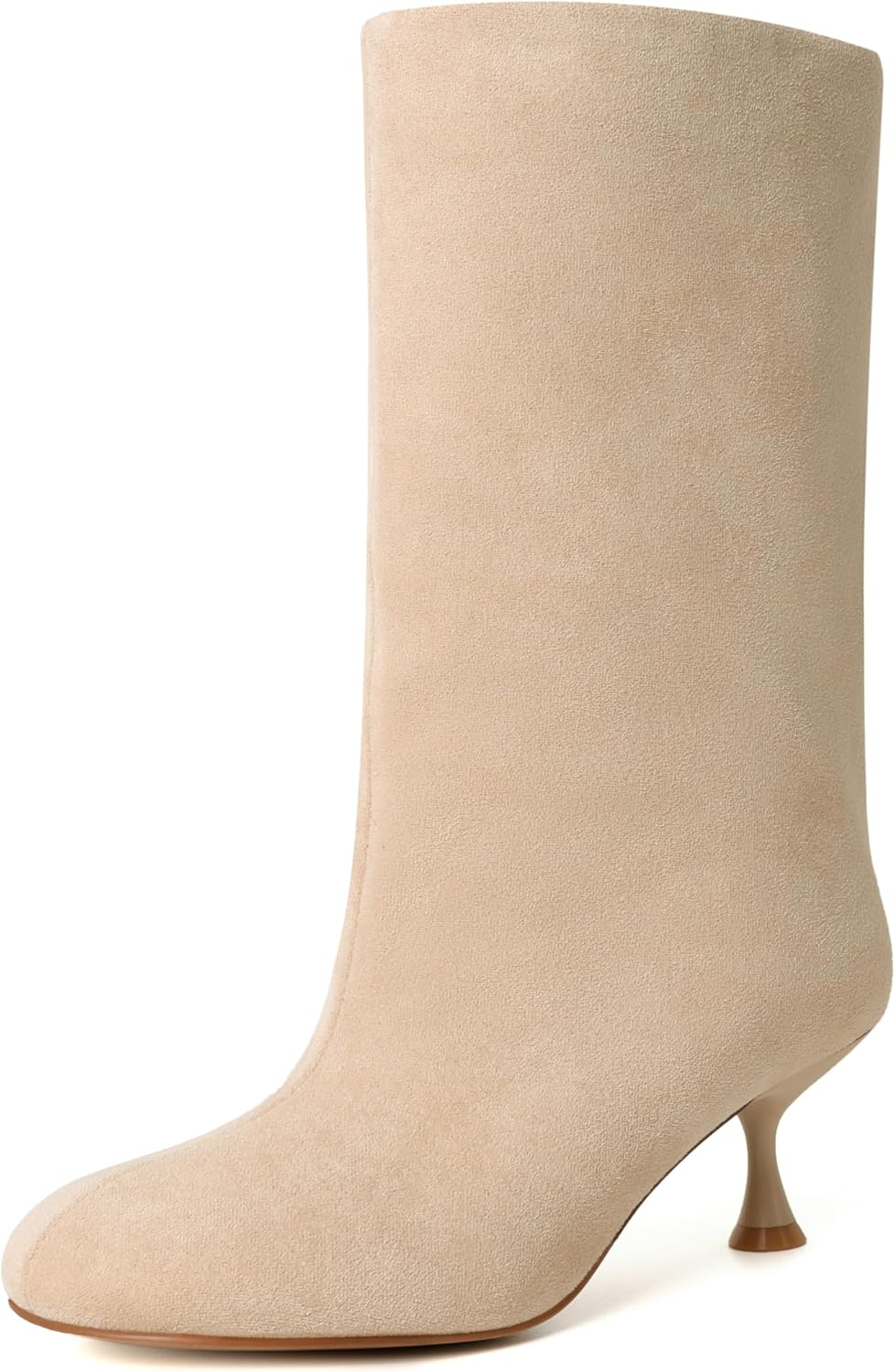 vivianly Women's Mid Calf Wide Calf Boots Suede Kitten Heel Slip-on Booties & Ankle Boots Comfortable Close Toe Short Boots for Formal Daily Wear