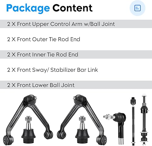 Miniatura 5 de 10 Uds K7424 brazo de control superior delantero con rótula para Dodge Ram 1500 2002-2005 2WD RWD RWD Kit de suspensión de barra estabilizadora de
