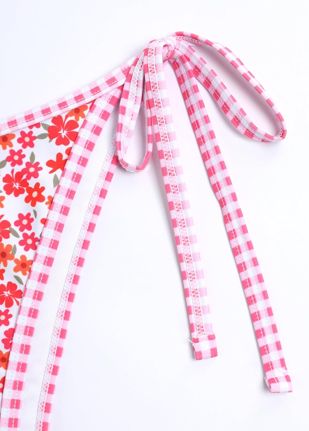 ZAFUL Women's Bralette Bikini Sets Whip Stitch Texture Floral Color Block Swimsuits 2 Pieces Criss Tie Back Bathing Suit - Image 7