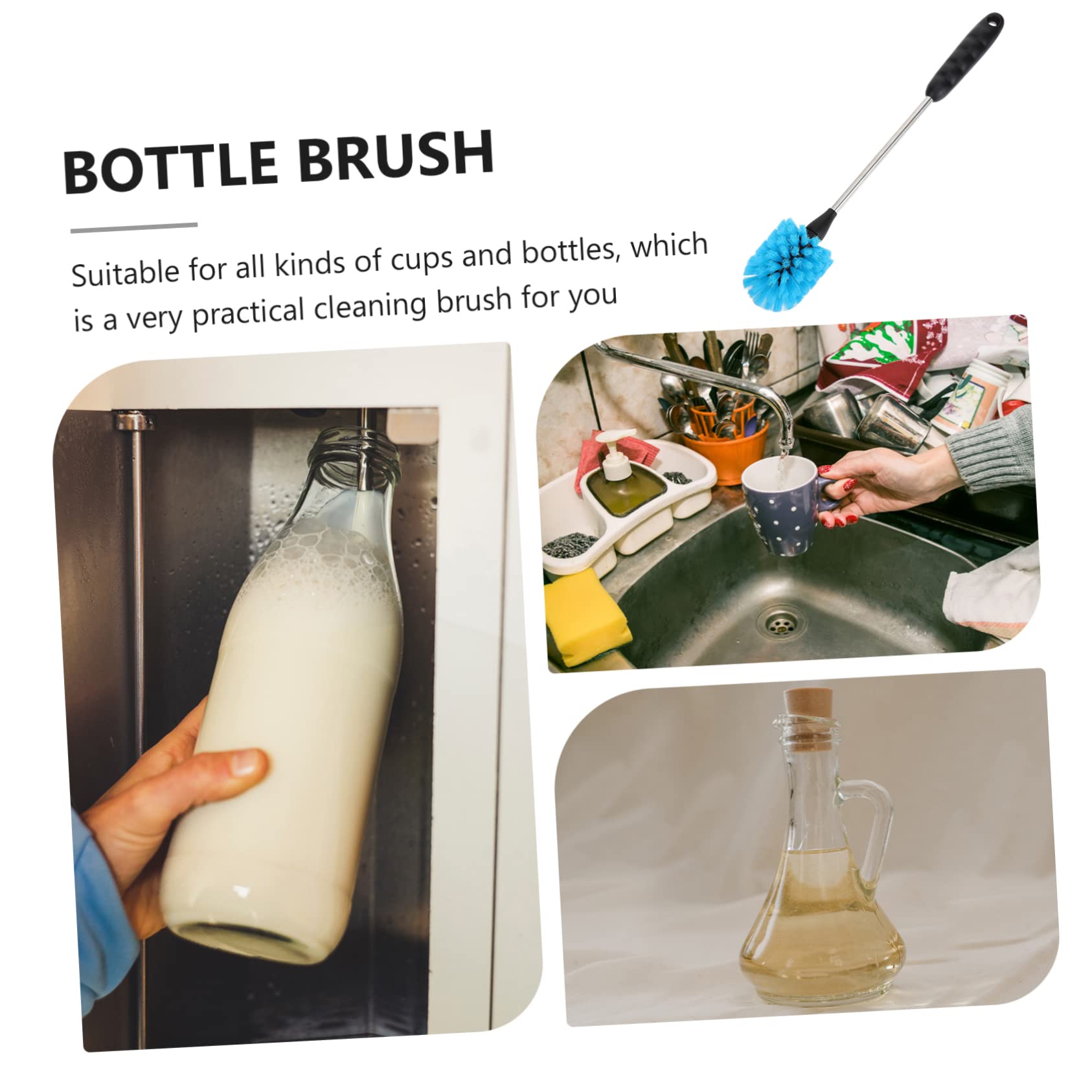 VICASKY 4piezas Cepillo De Limpieza para Botellas Limpiador De Biberones y Botellas De Agua Cepillo Mango para Tazas para