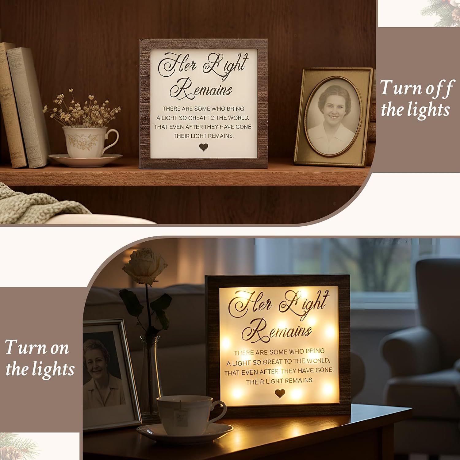 RattanView Loss Sympathy Gift Women Her Light Remains LED Sign