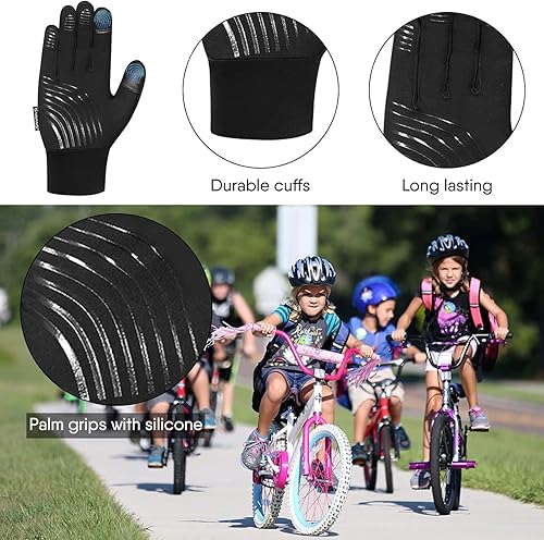 Miniatura 3 de SAWANS Guantes de ciclismo para niños y niñas, térmicos, resistentes al viento, antideslizantes, para pantalla táctil, de 4 a 12 años, guantes de