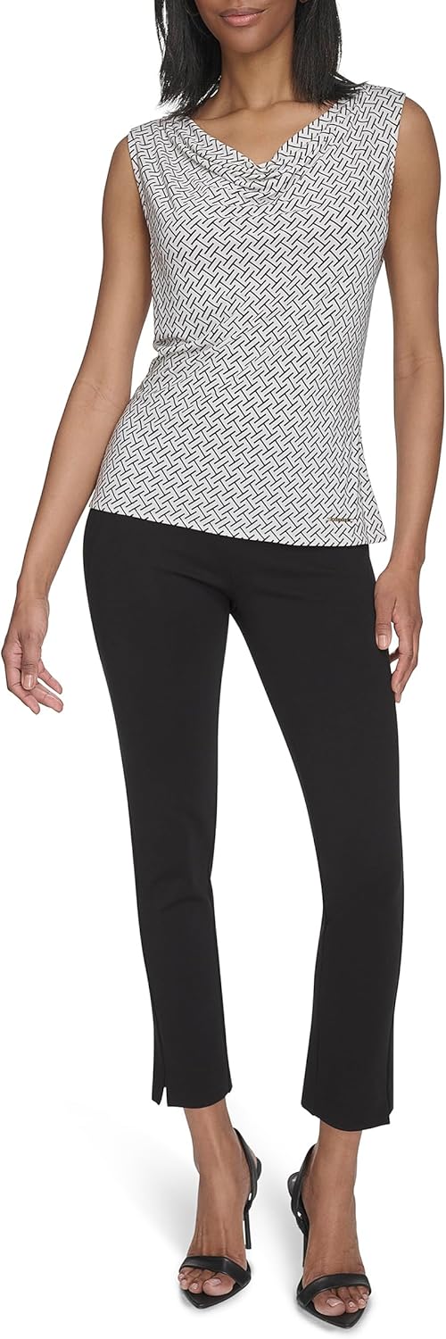 Halston Womens Drapped Front Neck Blouse with Hardware - Image 2