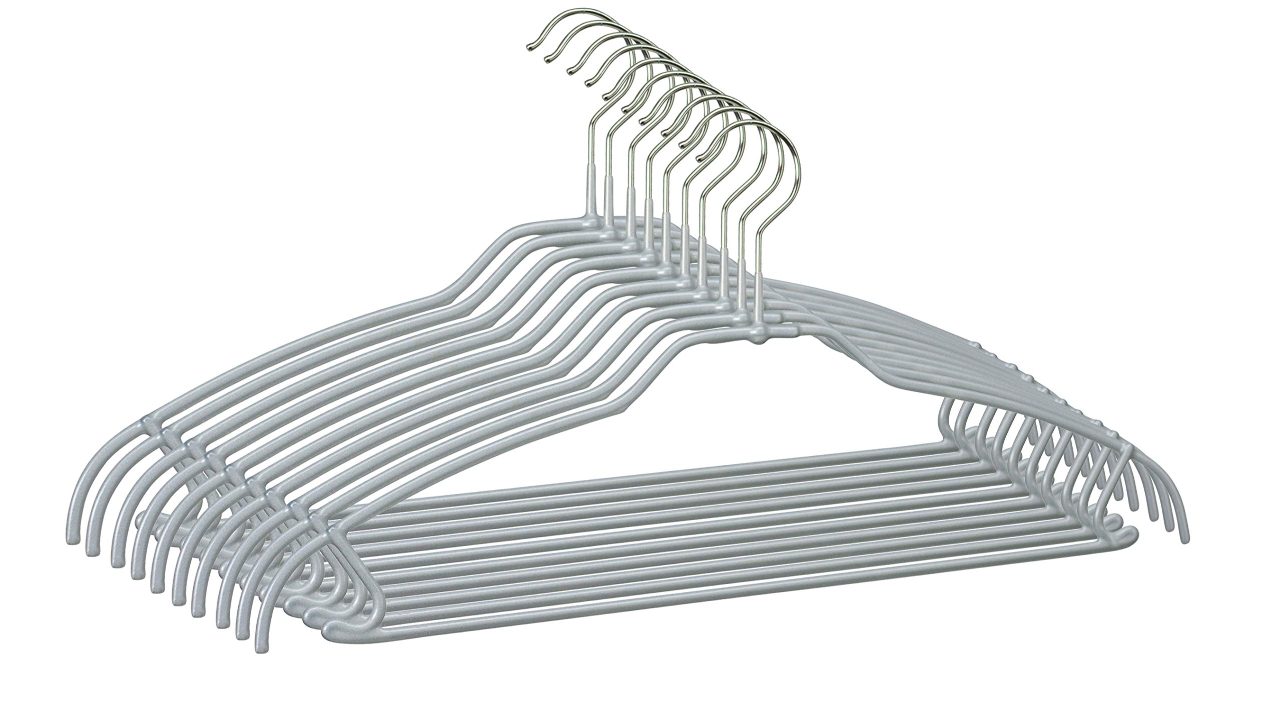 MAWA Silhouette Light FTU - Grucce universale sottili, risparmiano fino al 50% di spazio, 10 pezzi, adatte per completi, camicie, pantaloni e gonne, 360°, 42 cm, Argento