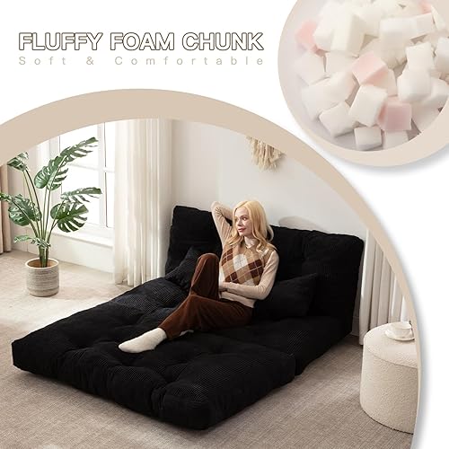 Miniatura 5 de Sofá cama plegable para adultos con tela de pana, colchón plegable con soporte para la espalda, puf, sofá cama para sala de estar y dormitorio