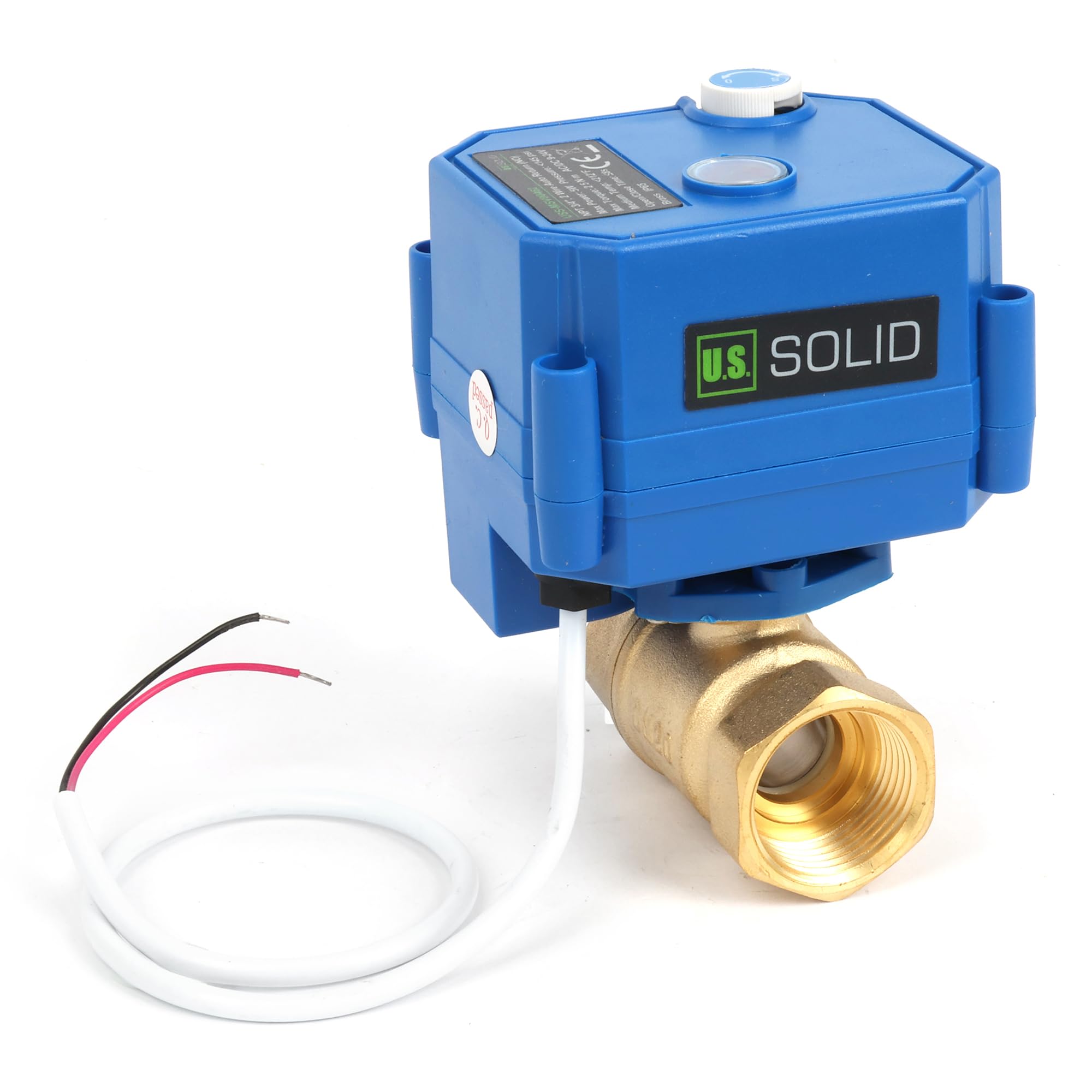 U.S. Solid Valvola a sfera motorizzata in ottone 3/4" - 9-24 V AC/DC, ritorno automatico 2 fili, comando manuale, normalmente aperta, porta completa