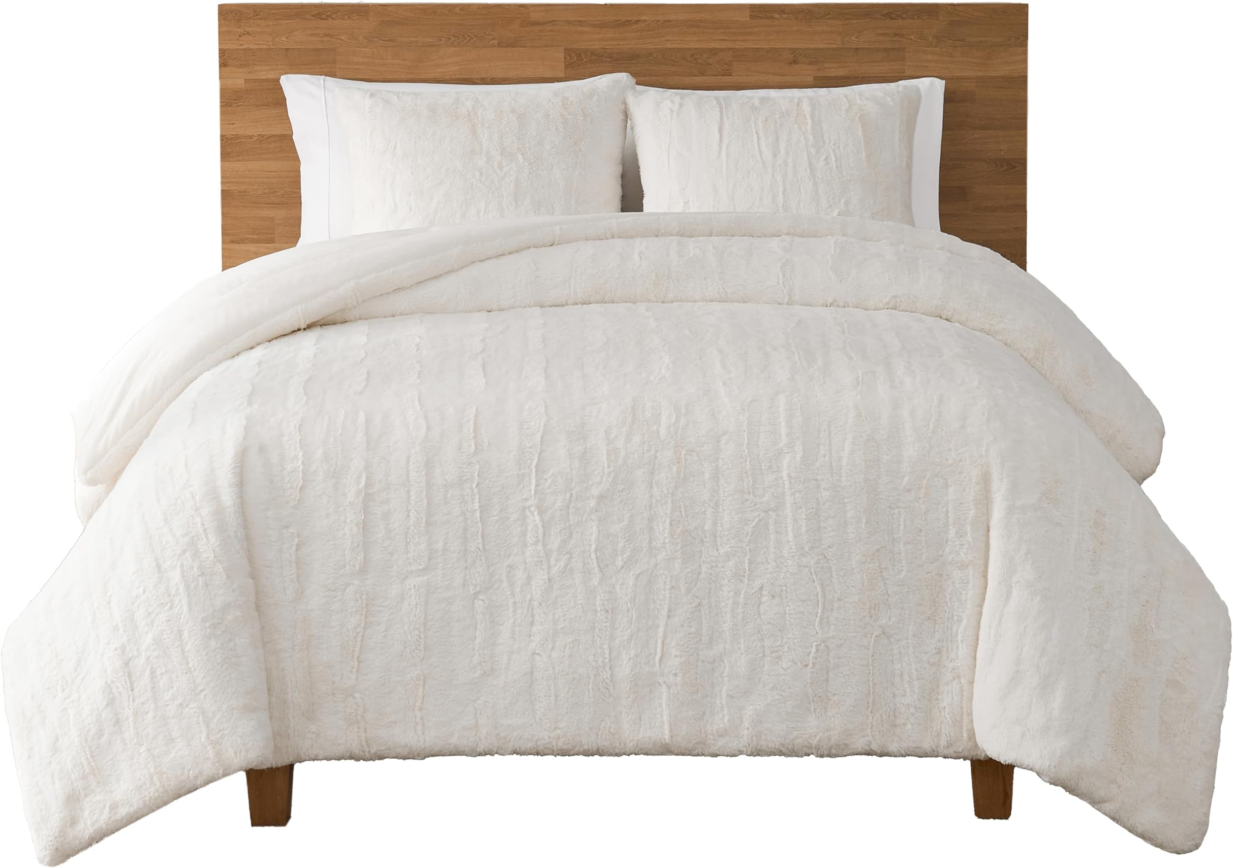 King Size Comforters Set, Faux Fur Extra Soft Comforter Set King, Oversized Fluffy Reversible Cream Micromink Bedding with 2 Zipper Pillow Shams, Luxury White Bed Decor, Snow, Alondra