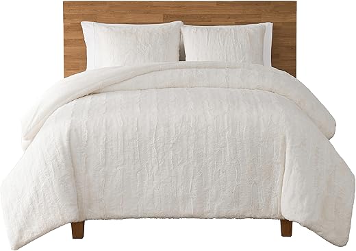 UGG King Size Comforter Set, Soft Cozy Faux Fur Comforter Bed Set with 2 Zipper Pillow Shams, Fluffy Plush Micromink Luxury Warm Bedding for Bedroom Decor, King, Snow (White) Alondra