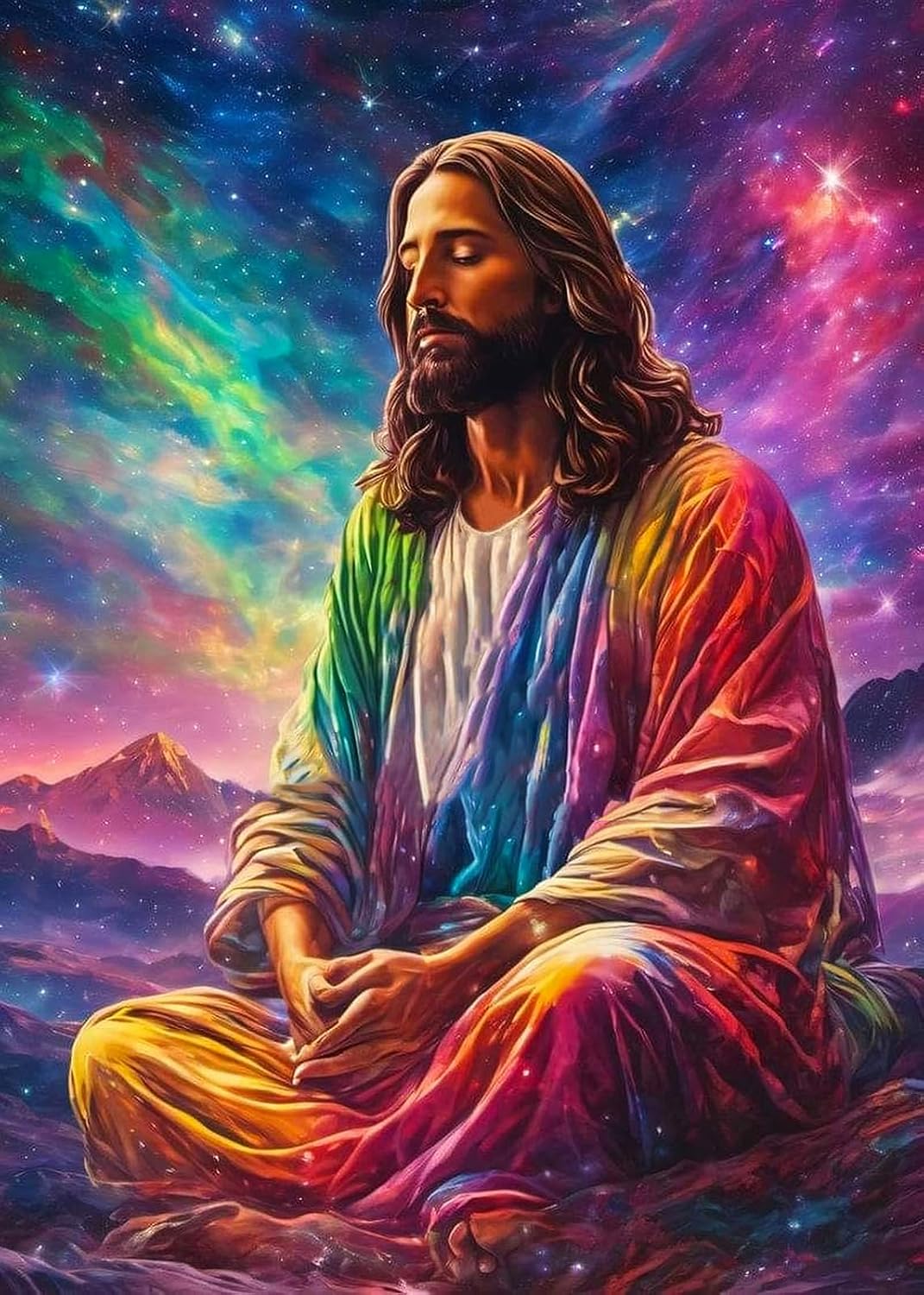 Meditation Diamond Art Kits for Adults,Full Round Drill Dot Colorful Jesus Diamond Painting Kits for Adult Beginners Meditate,5D DIY Gem Art and Craft Paint by Diamonds Faith,Home Wall Decor 12X16Inch